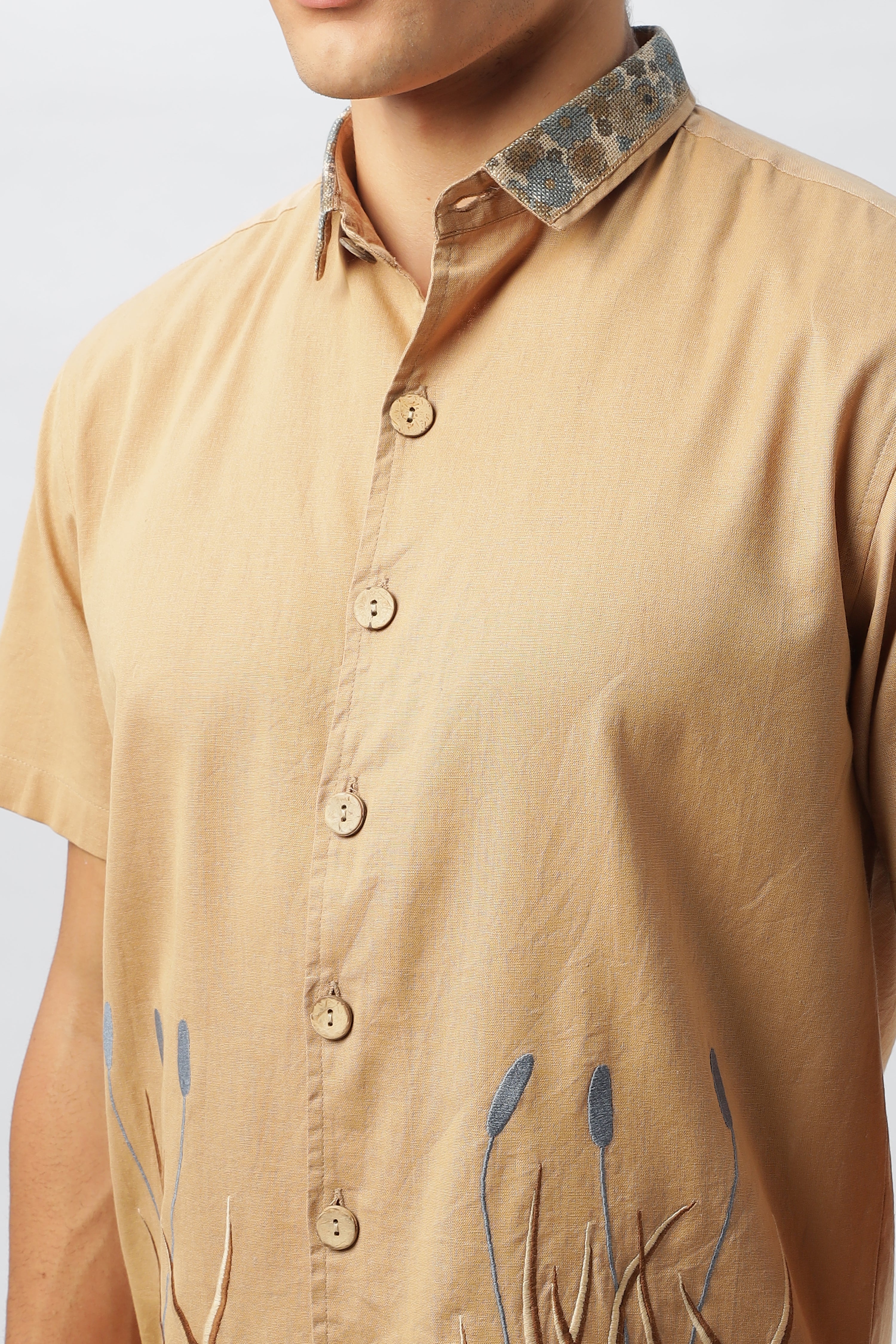 Sorrell Brown Print Collar Embroidery Box Fit Shirt