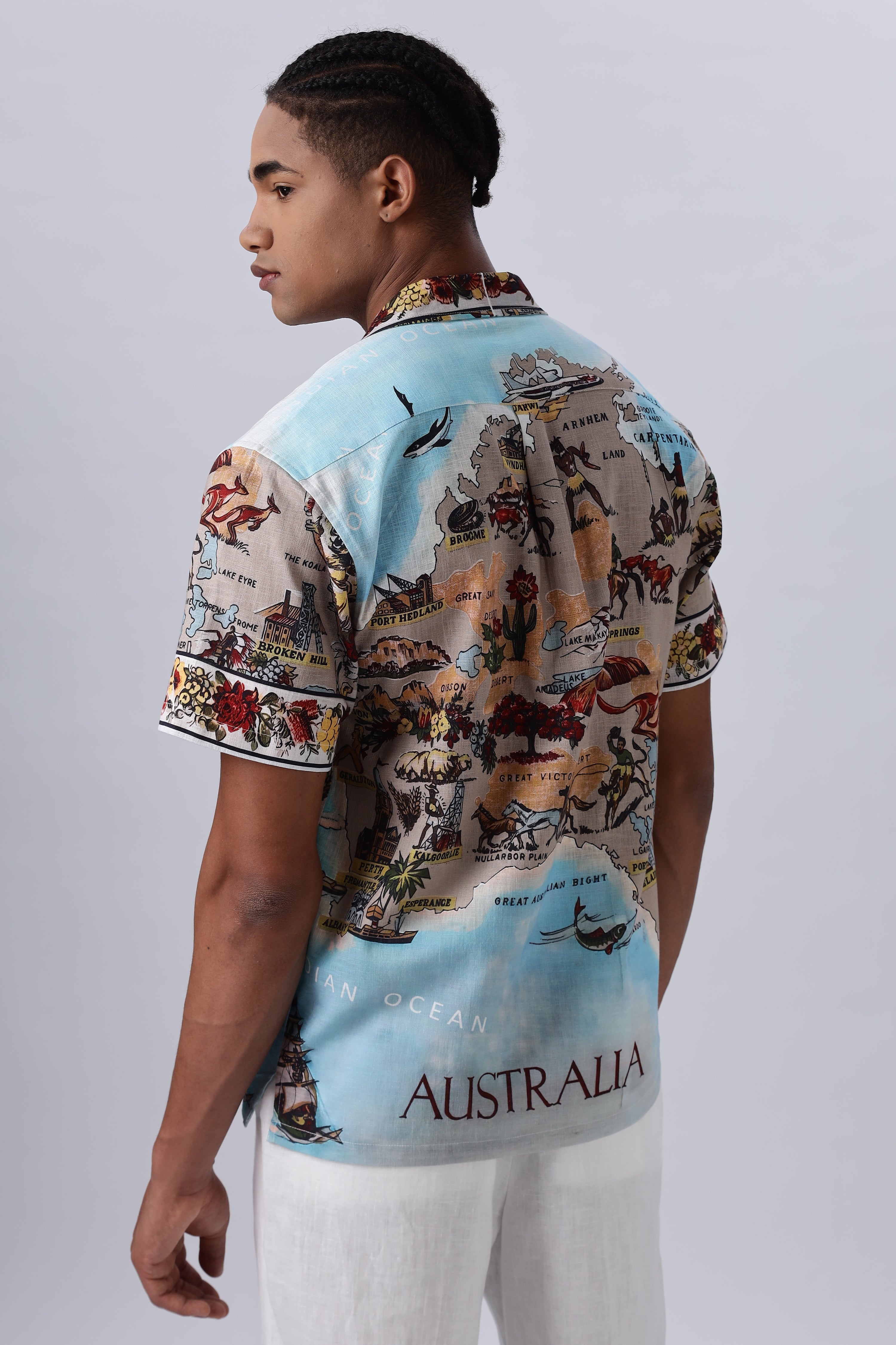 Vintage Ocean Art Printed Cuban Collar Shirt