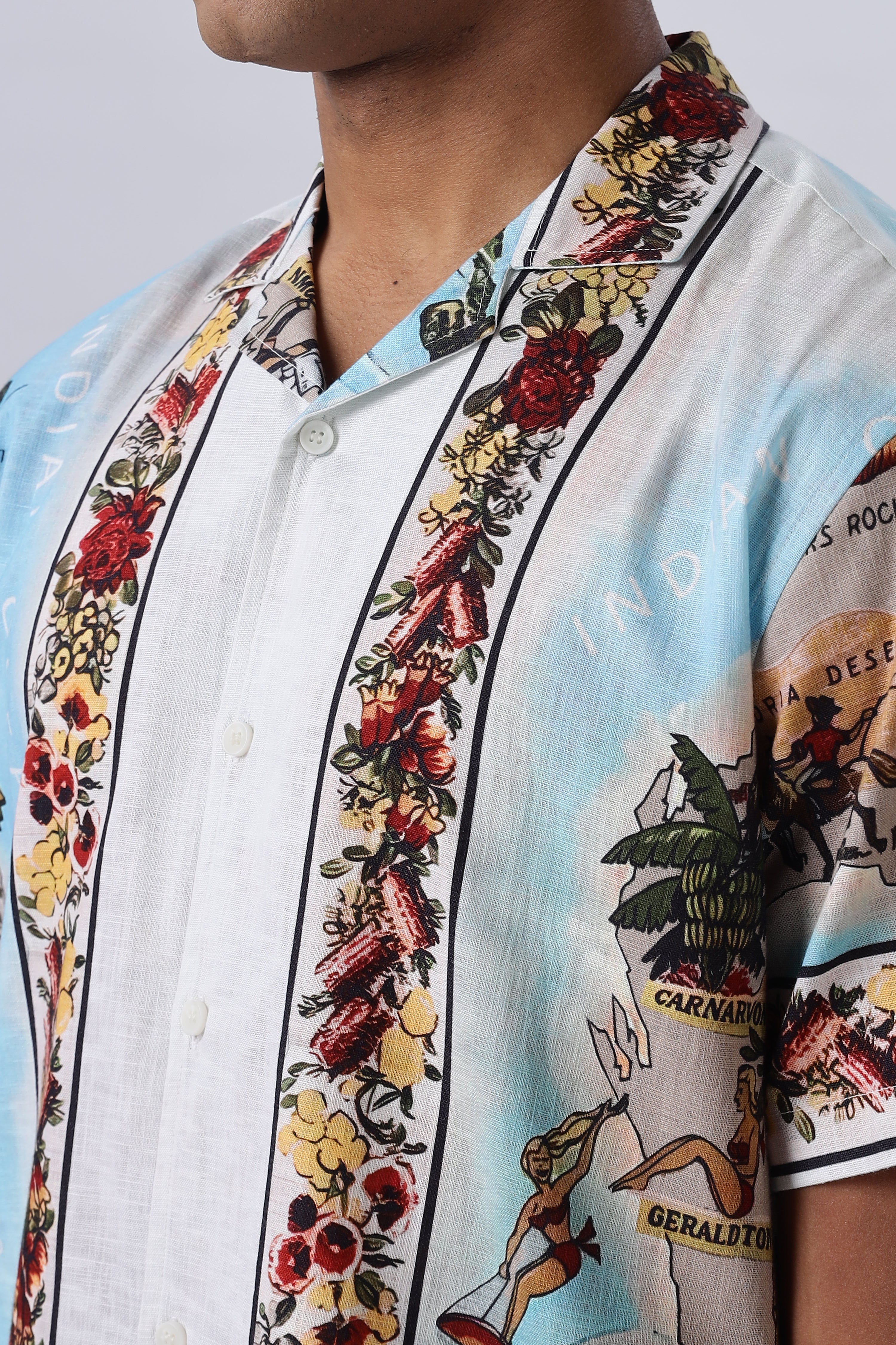 Vintage Ocean Art Printed Cuban Collar Shirt