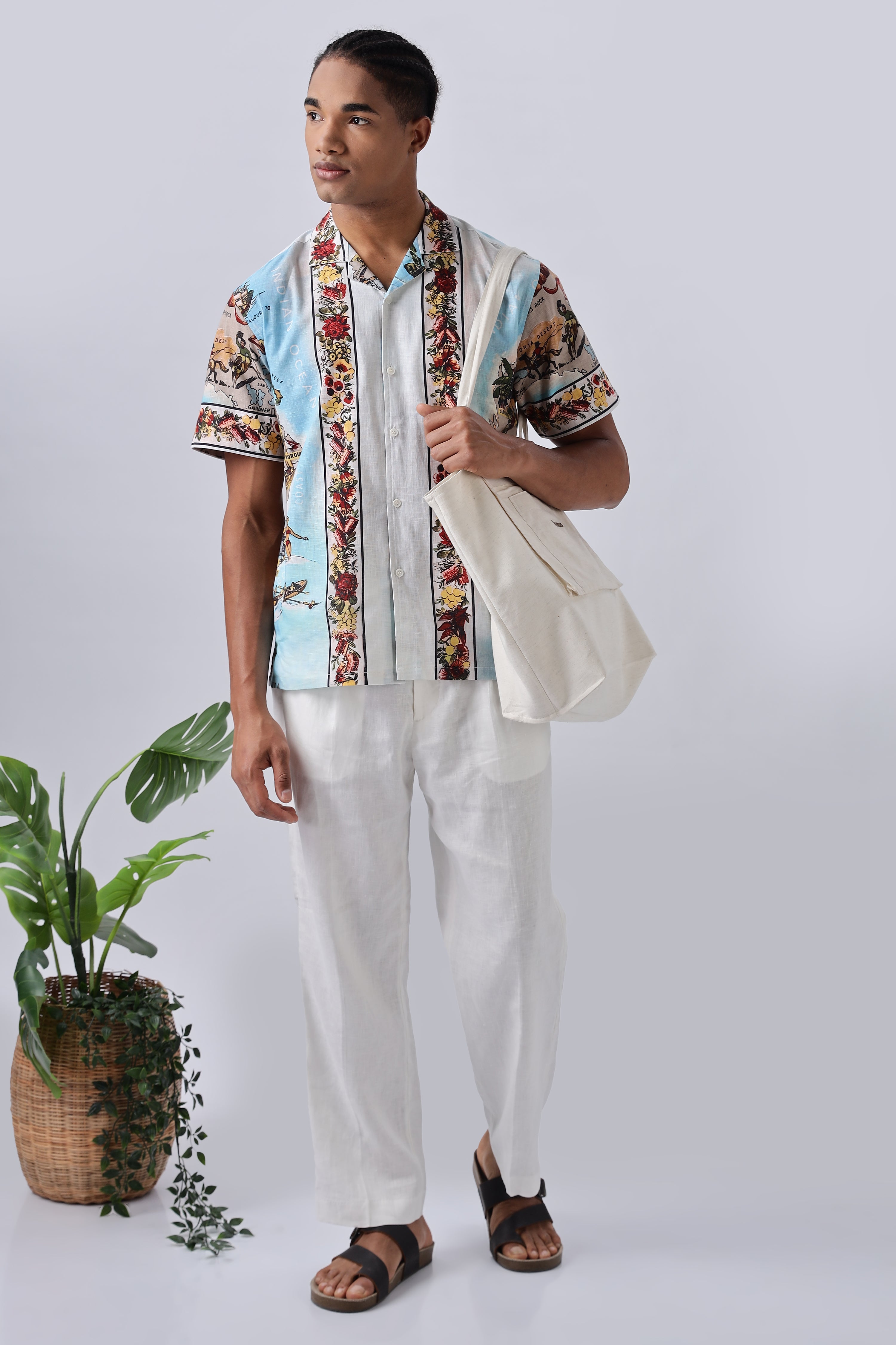 Vintage Ocean Art Printed Cuban Collar Shirt