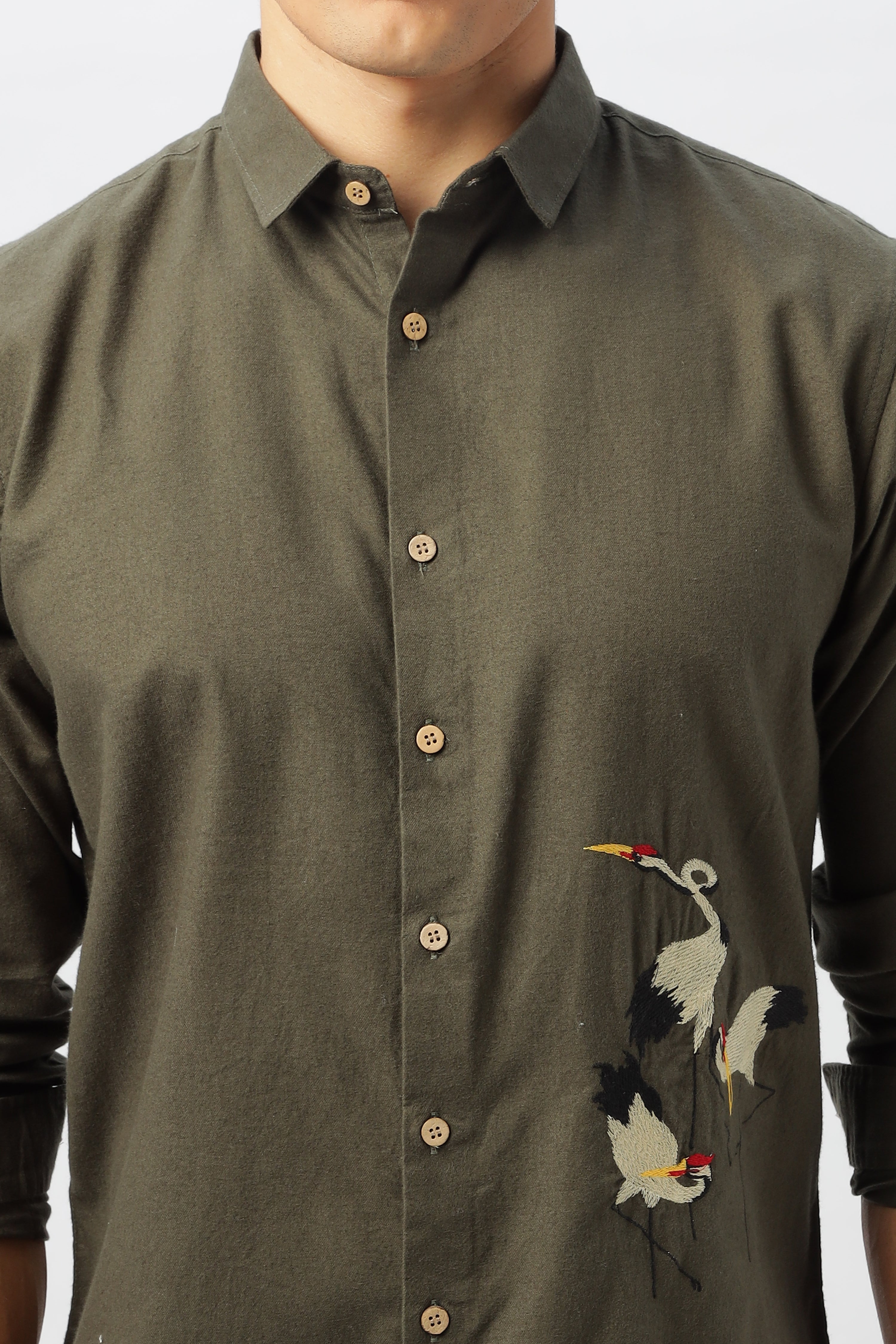 Istanbul Green Crane Embroidery Shirt