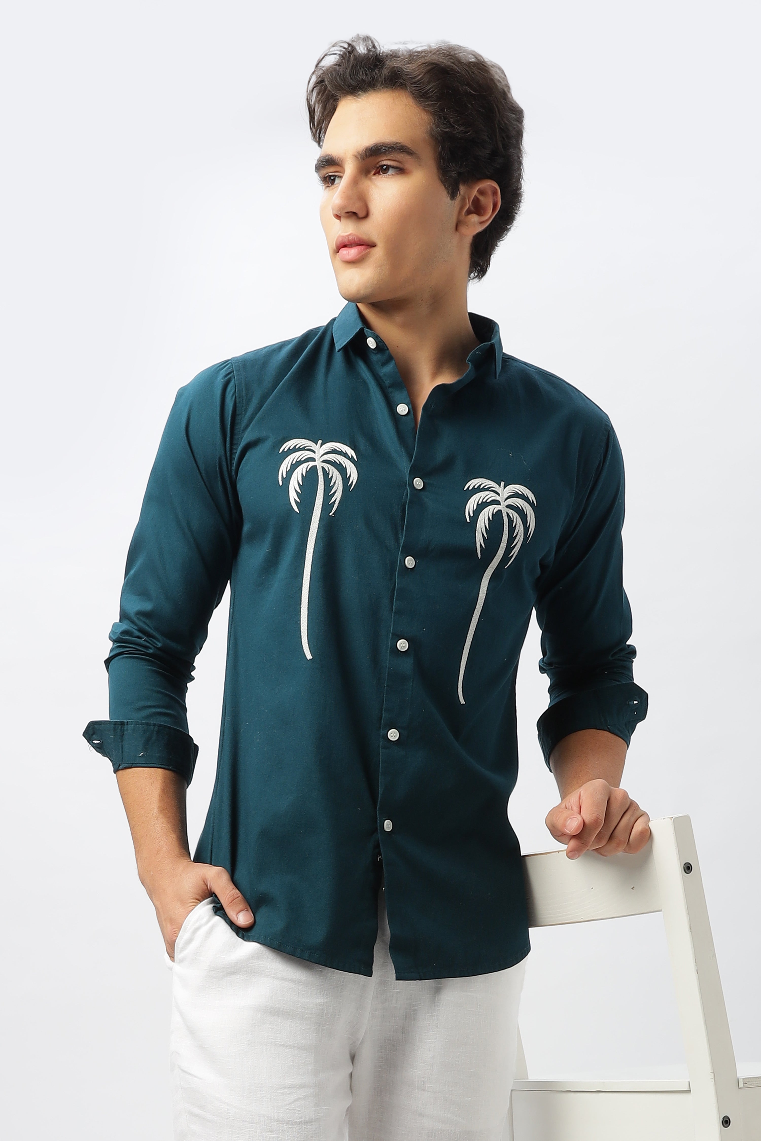 Tropical Sentinels Embroidered Shirt