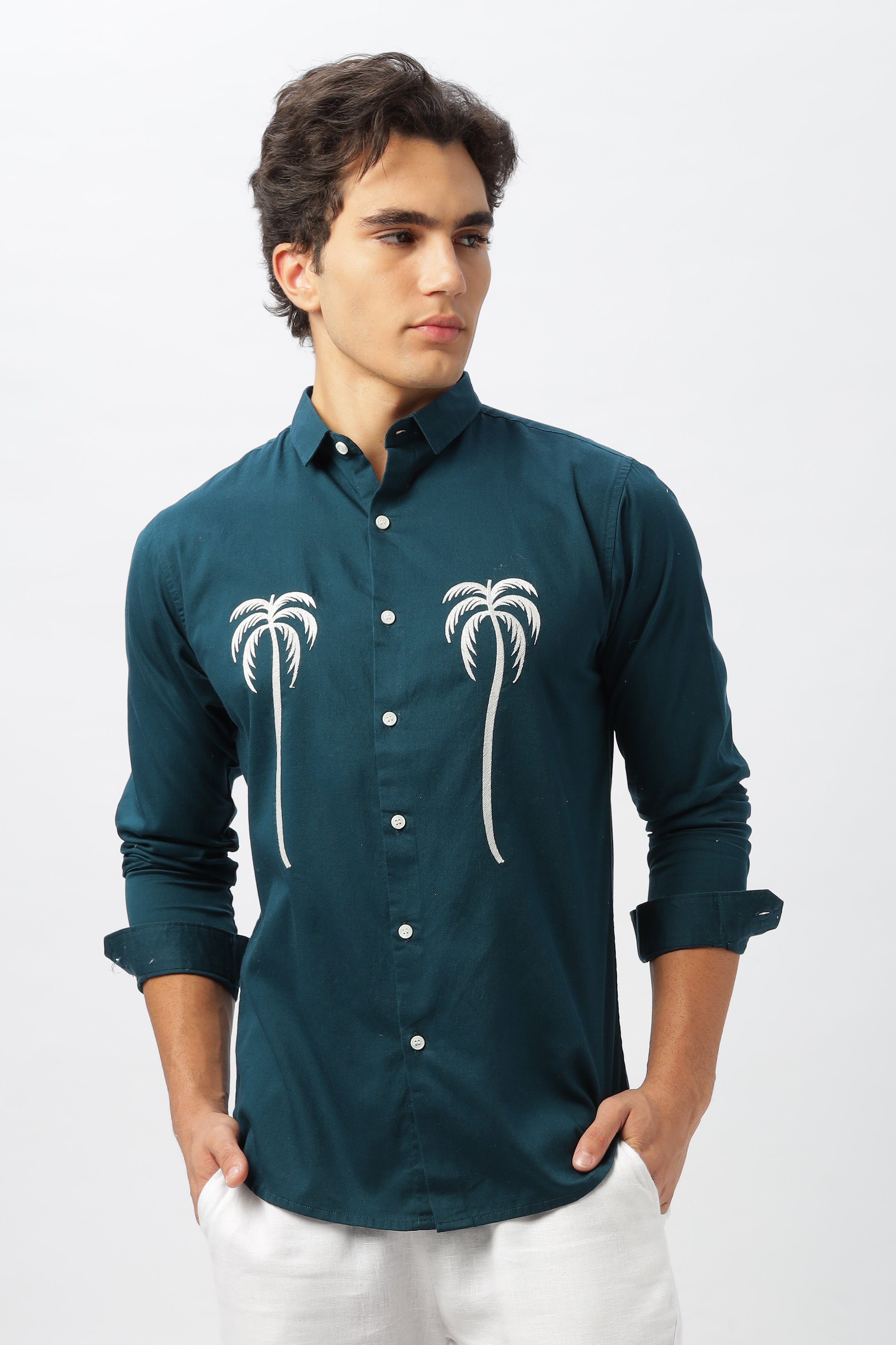 Tropical Sentinels Embroidered Shirt