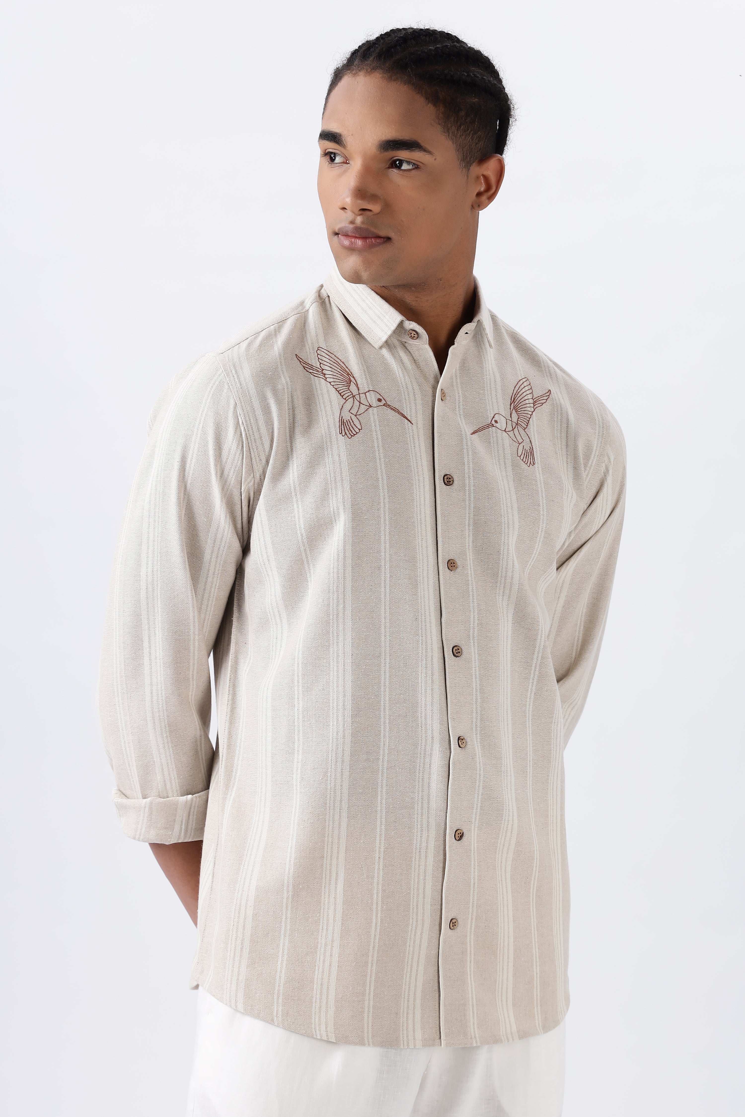Whisper Flight 100% Cotton Embroidered Hummingbird Shirt
