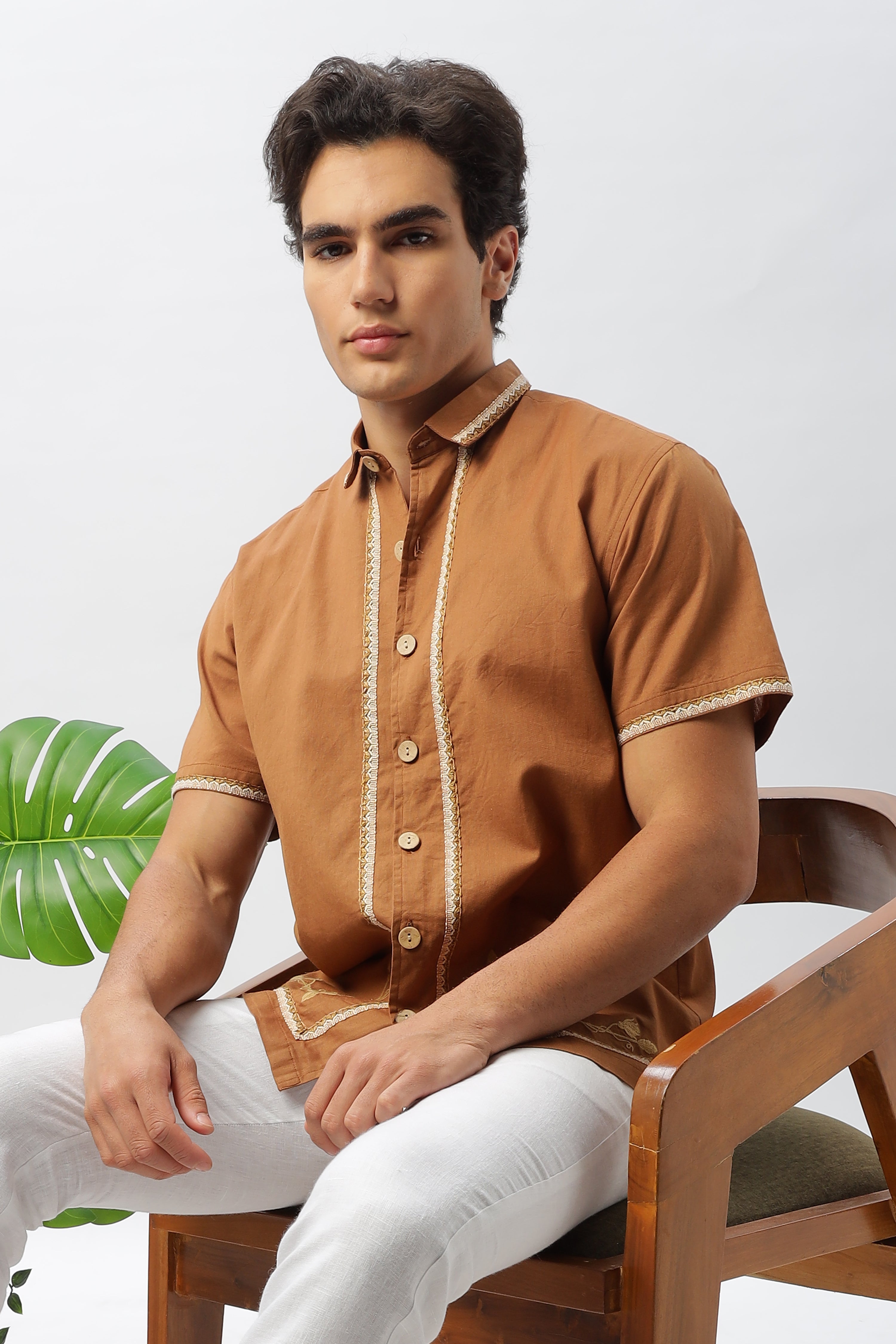 Golden Harvest Embroidered Box Fit Shirt