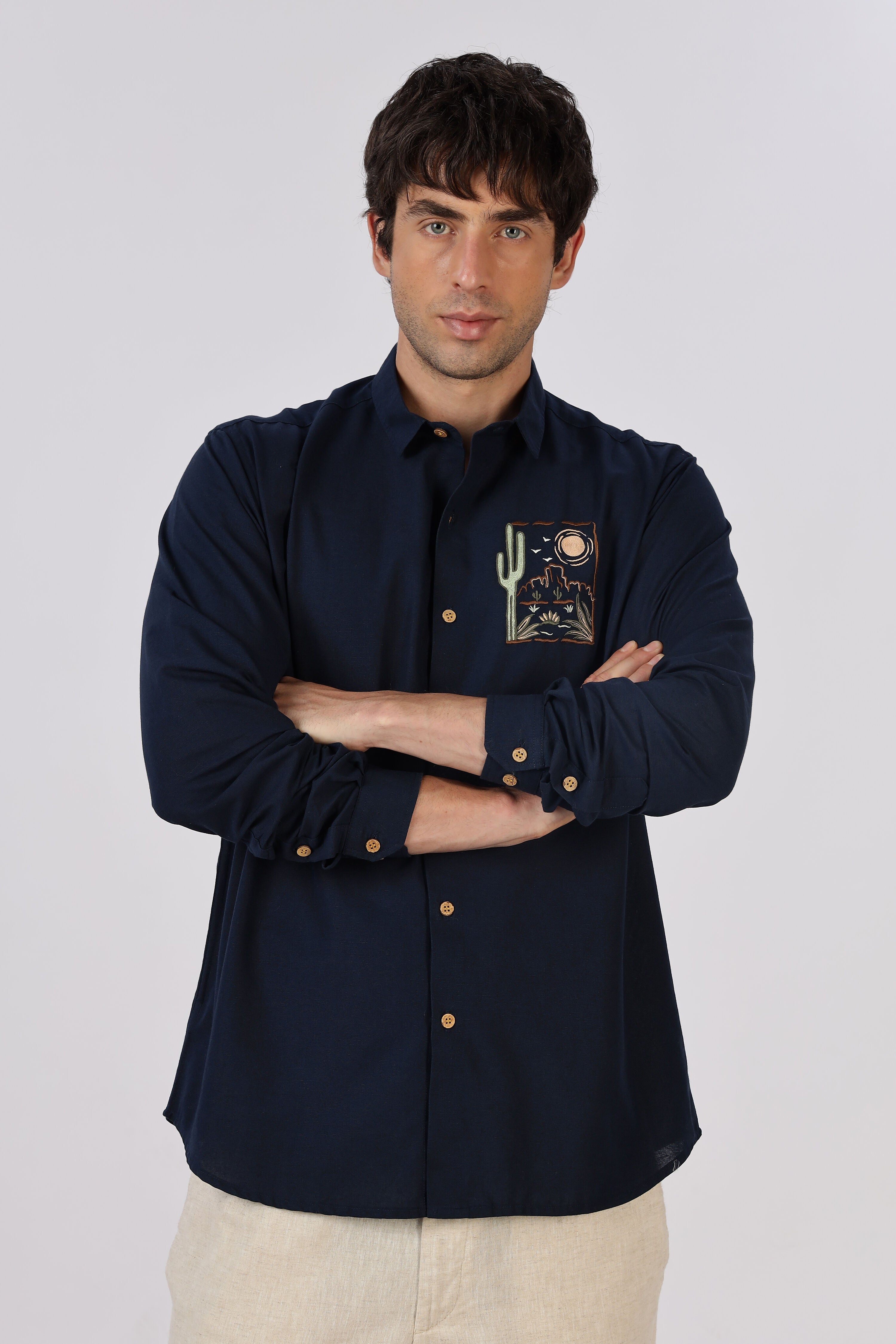 Midnight Mesa Embroidered Indigo Stripe Shirt