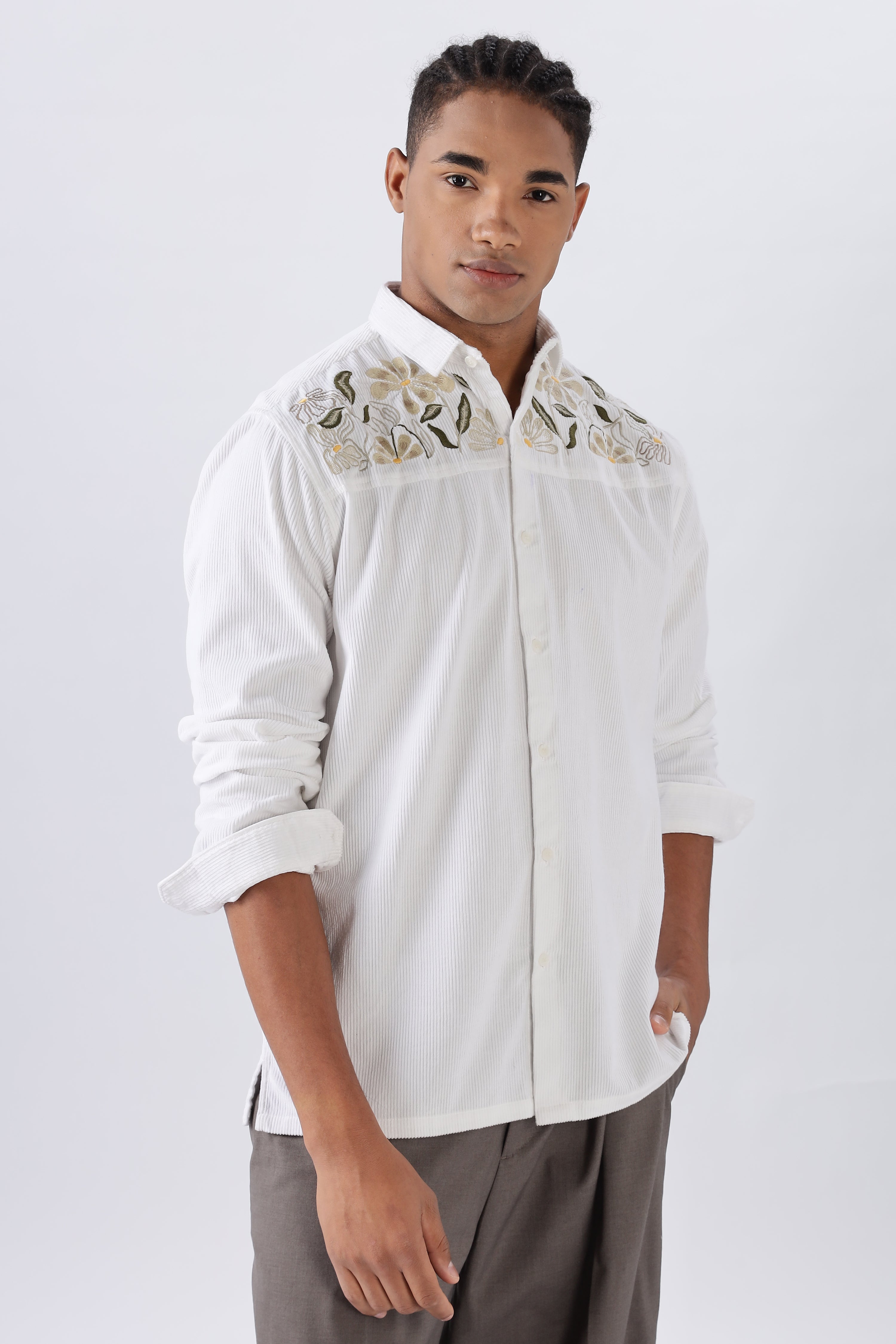 Tuscany White Shoulder Embroidery Shirt