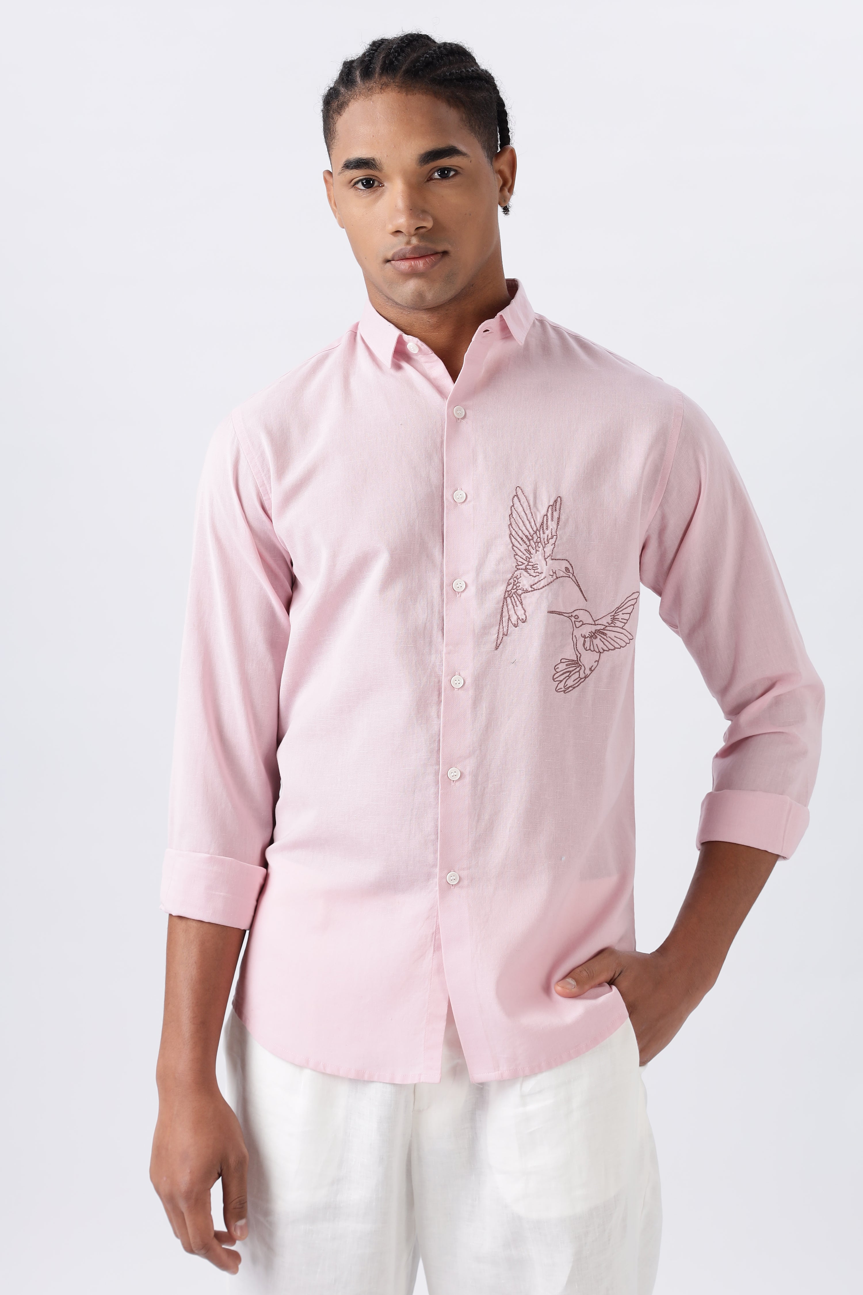 Humming(way) birds Palma Pink Embroidery Shirt