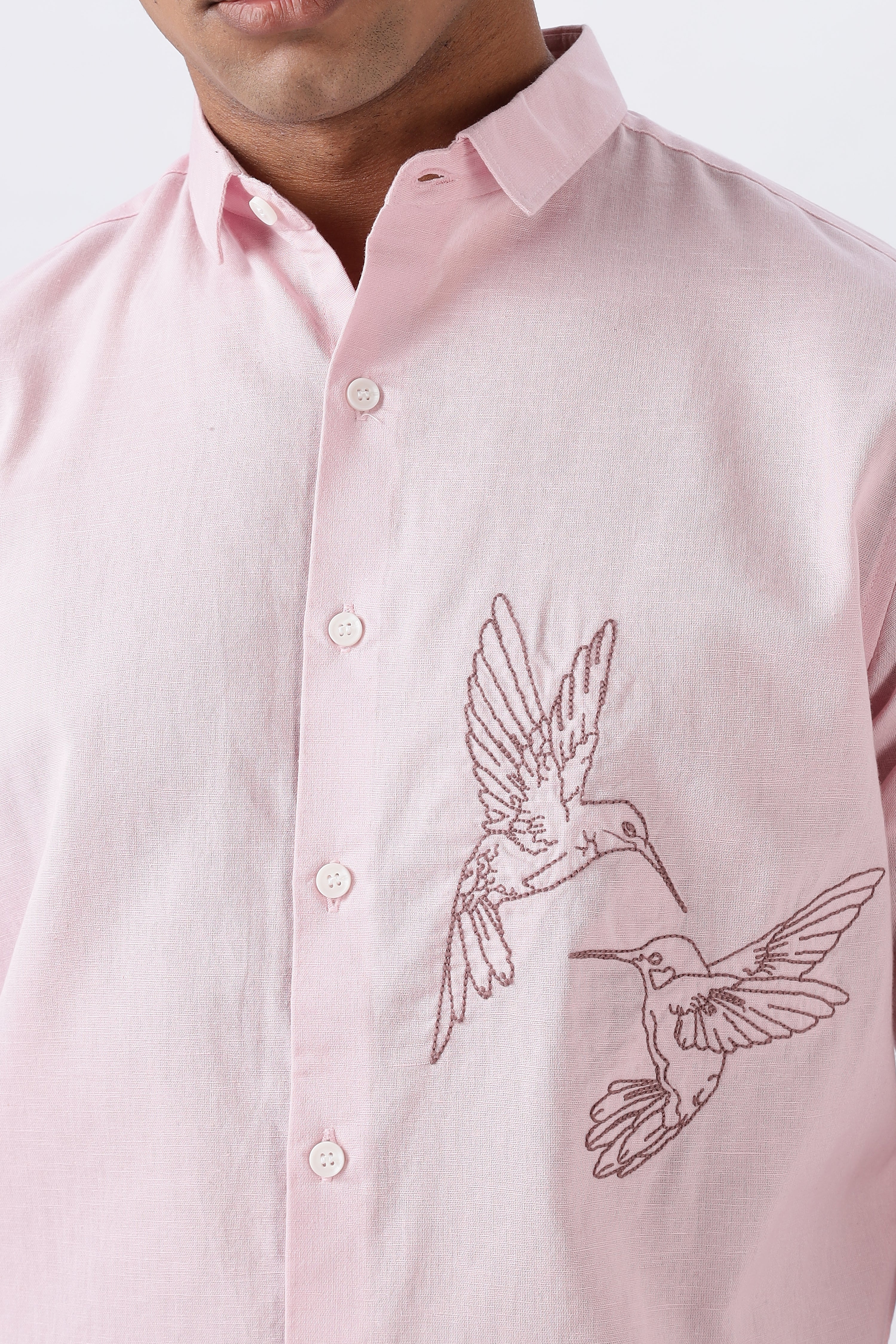 Humming(way) birds Palma Pink Embroidery Shirt