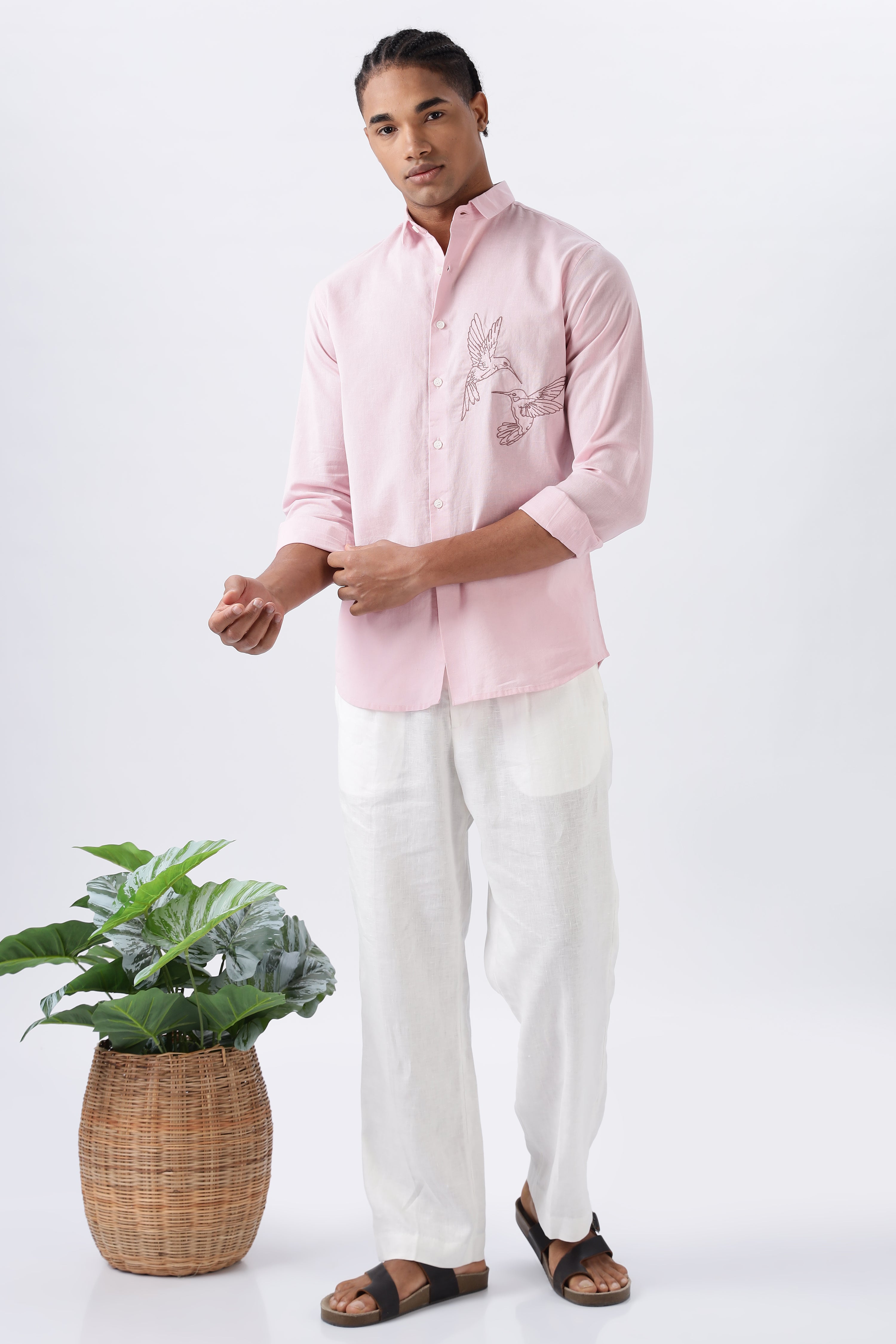 Humming(way) birds Palma Pink Embroidery Shirt