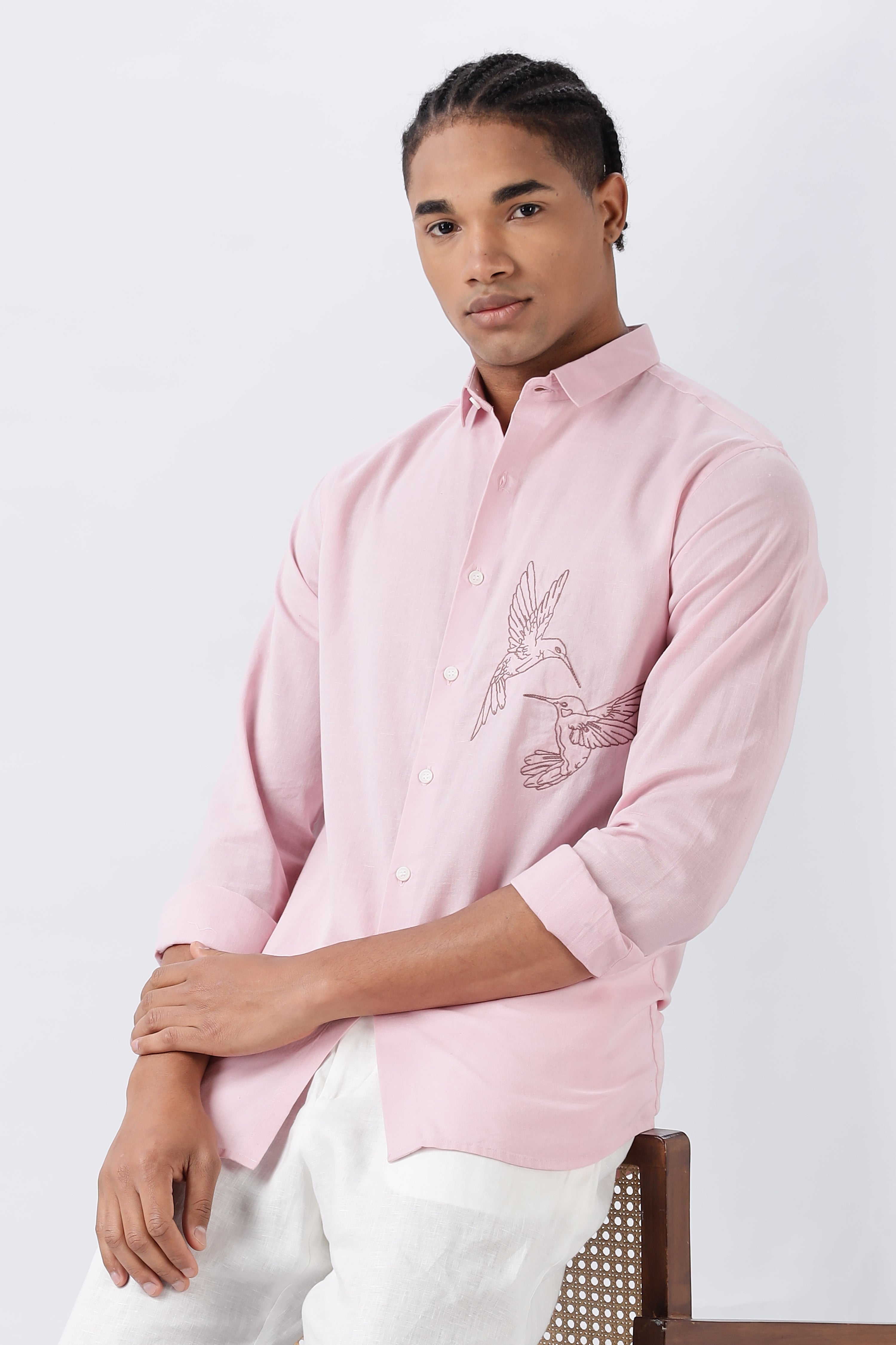 Humming(way) birds Palma Pink Embroidery Shirt