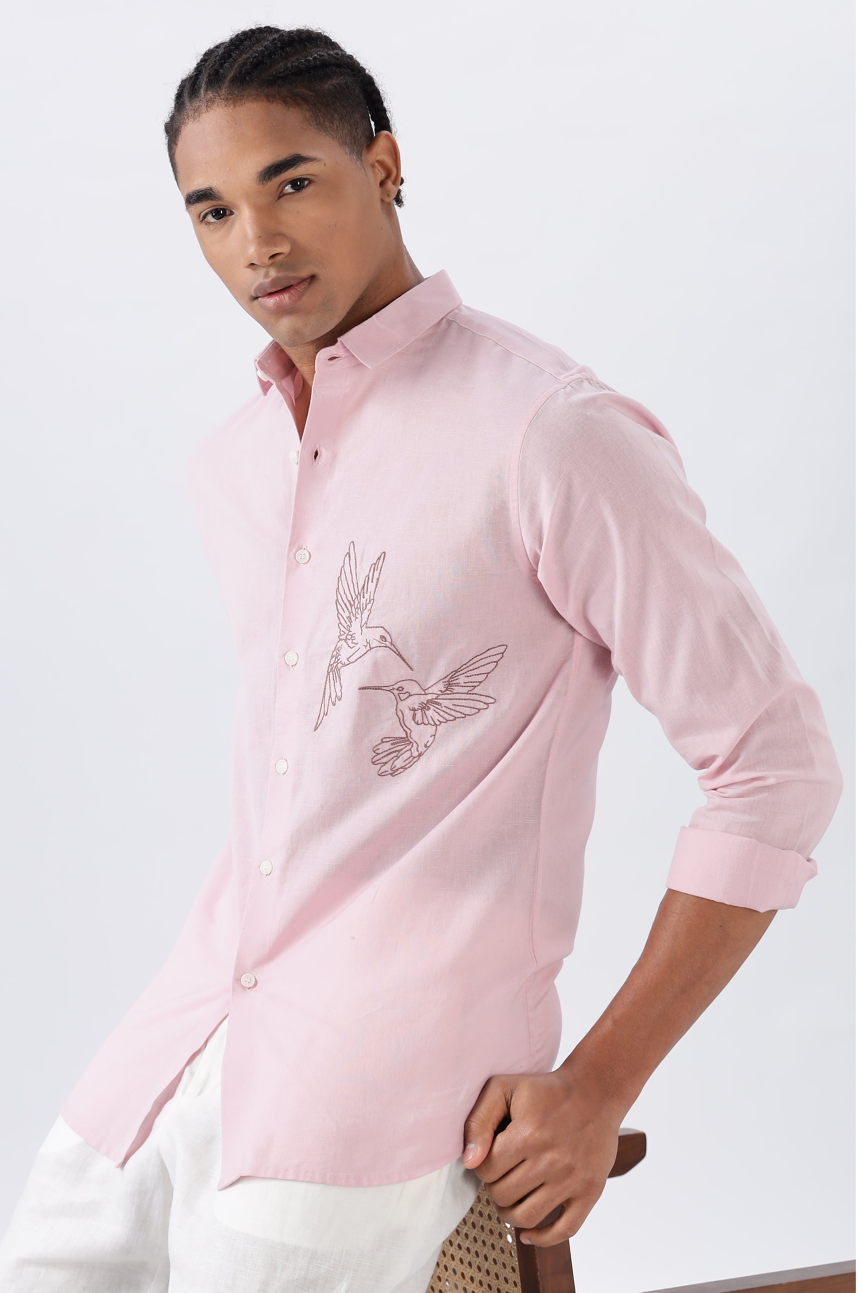 Humming(way) birds Palma Pink Embroidery Shirt