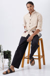 Cavallo Cotton Box Fit Beige Embroidery Shirt