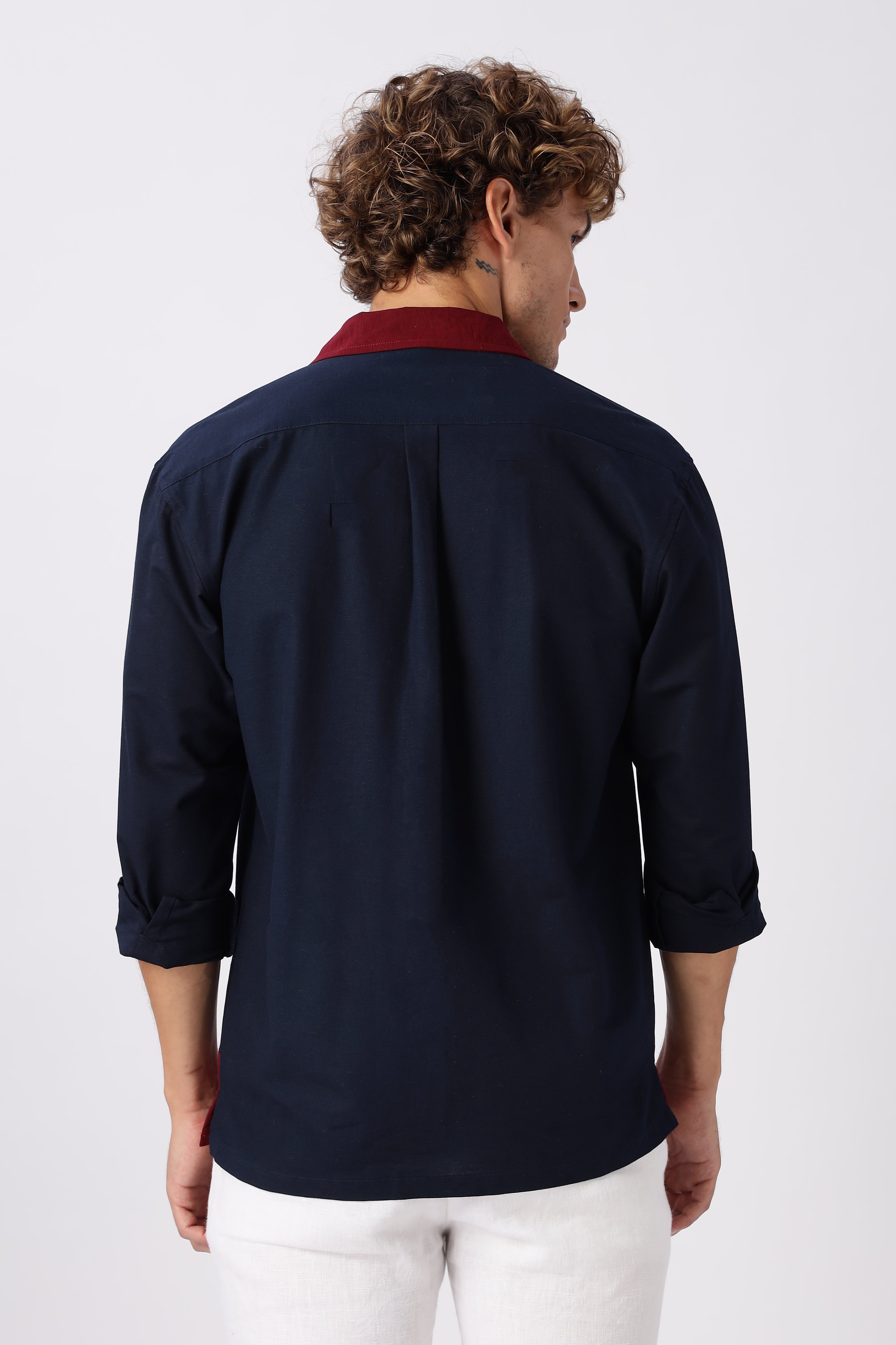 Midnight in Majorda Embroidered Palm Shirt with Wine Collar