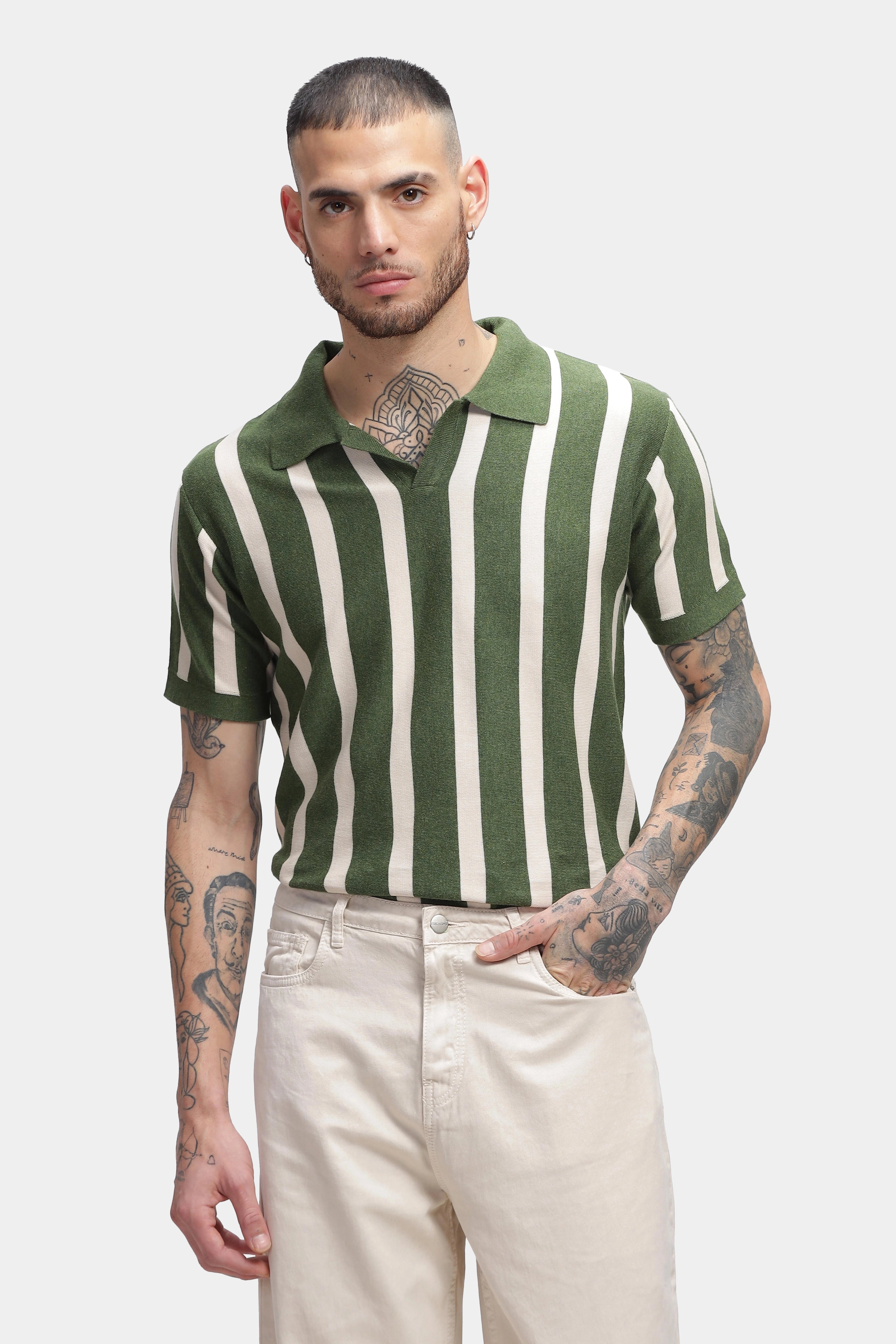 Summer Green Stripes Old Money Polo