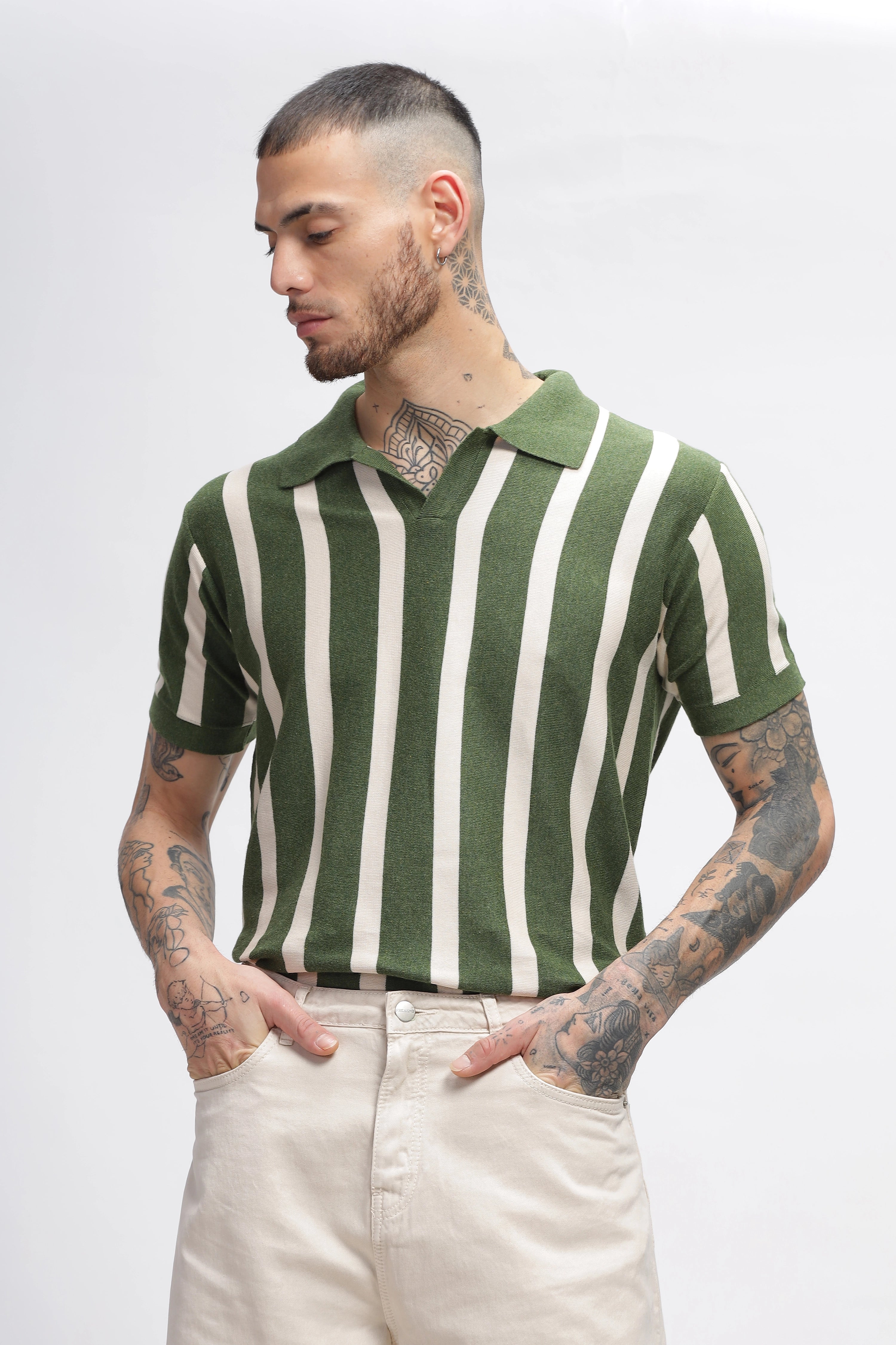 Summer Green Stripes Old Money Polo