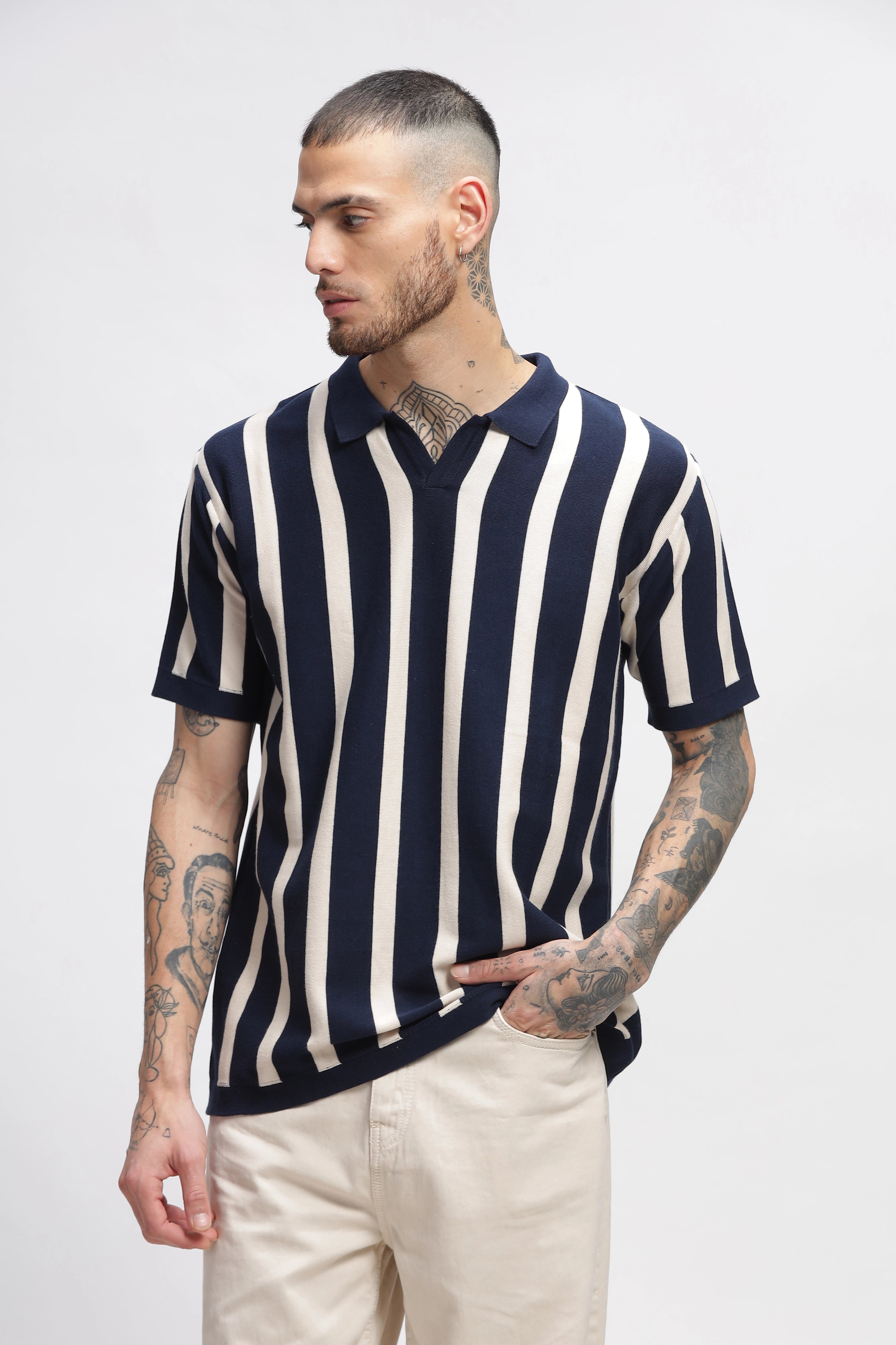 Midnight Blue Stripes Old Money Polo