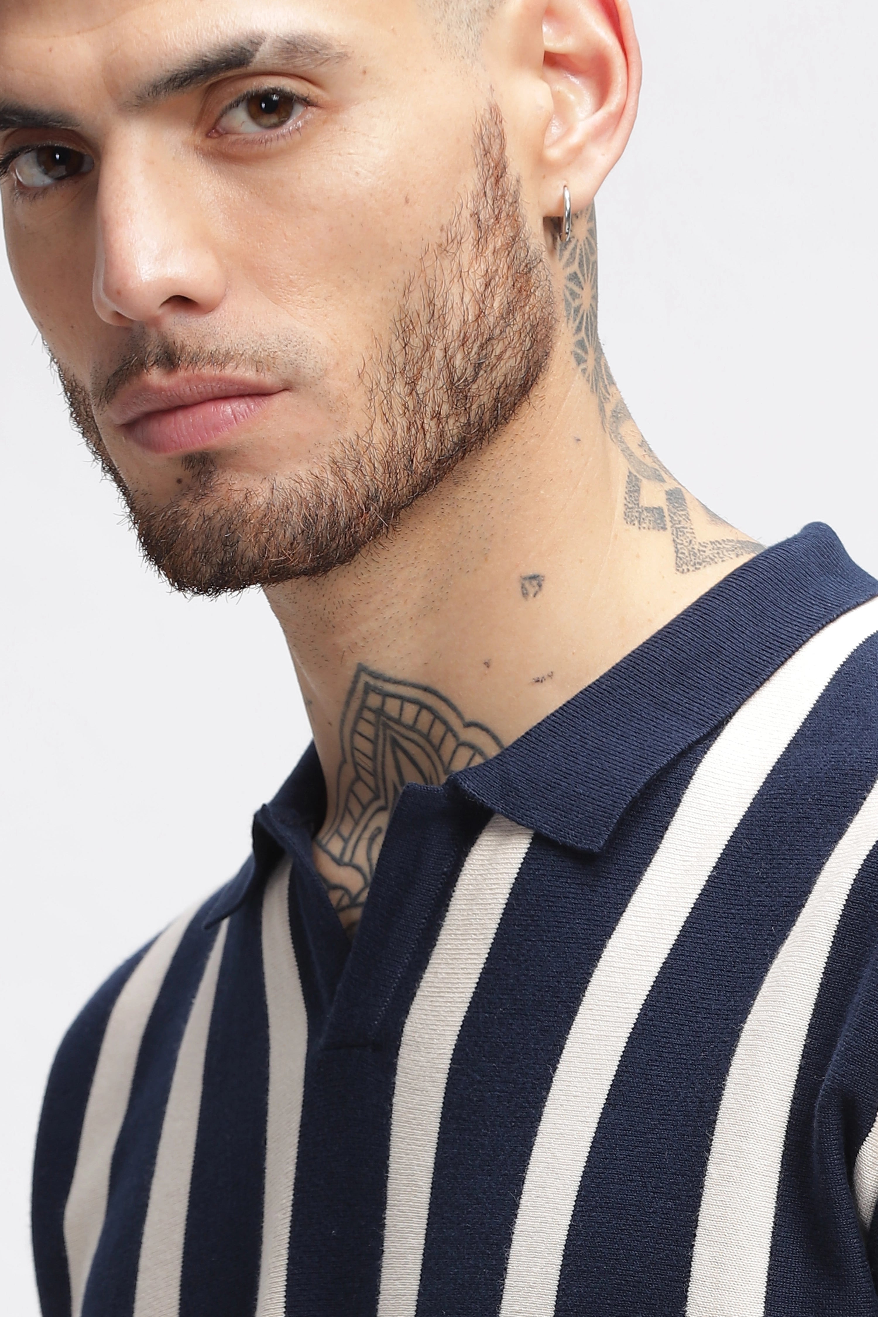 Midnight Blue Stripes Old Money Polo