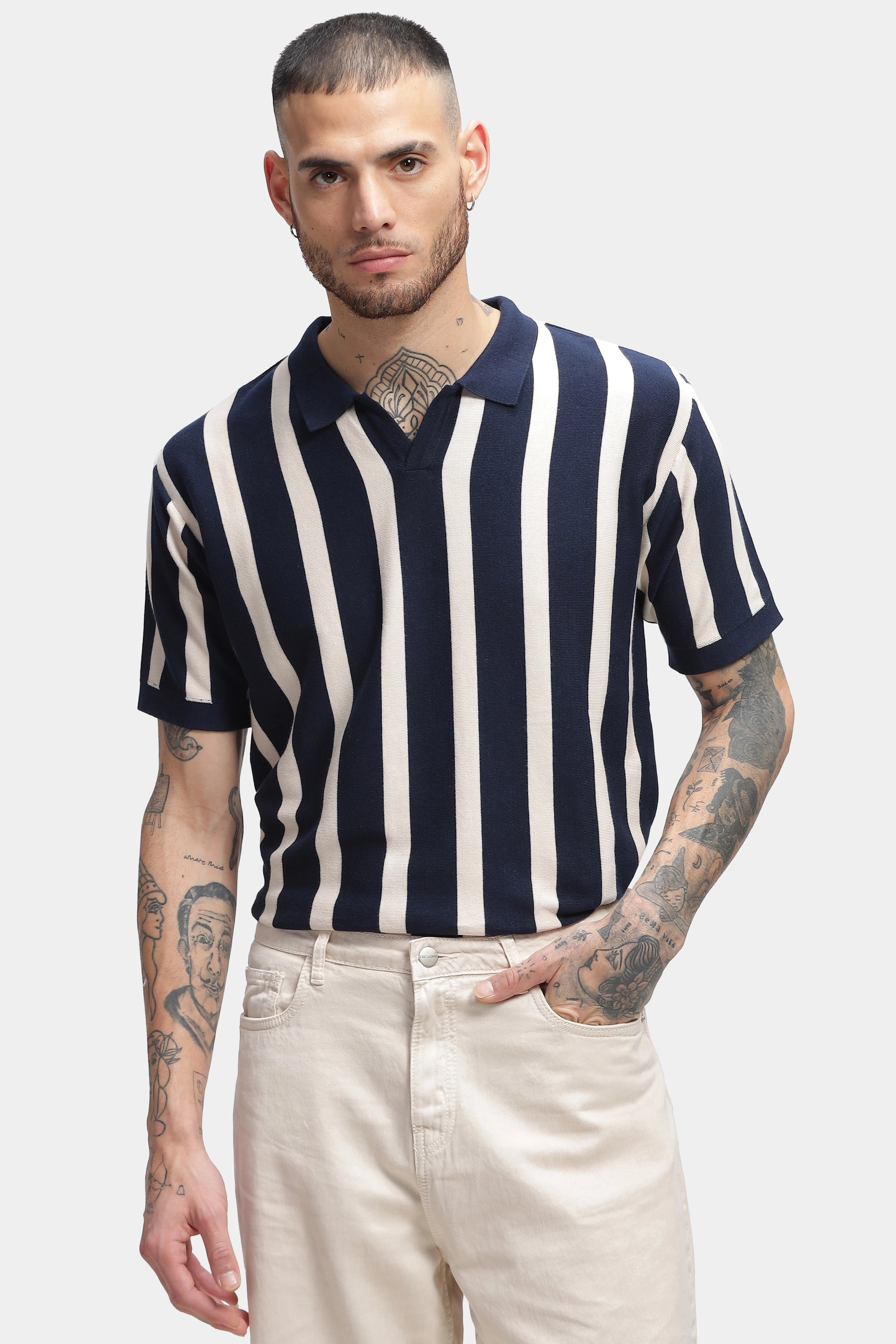 Midnight Blue Stripes Old Money Polo