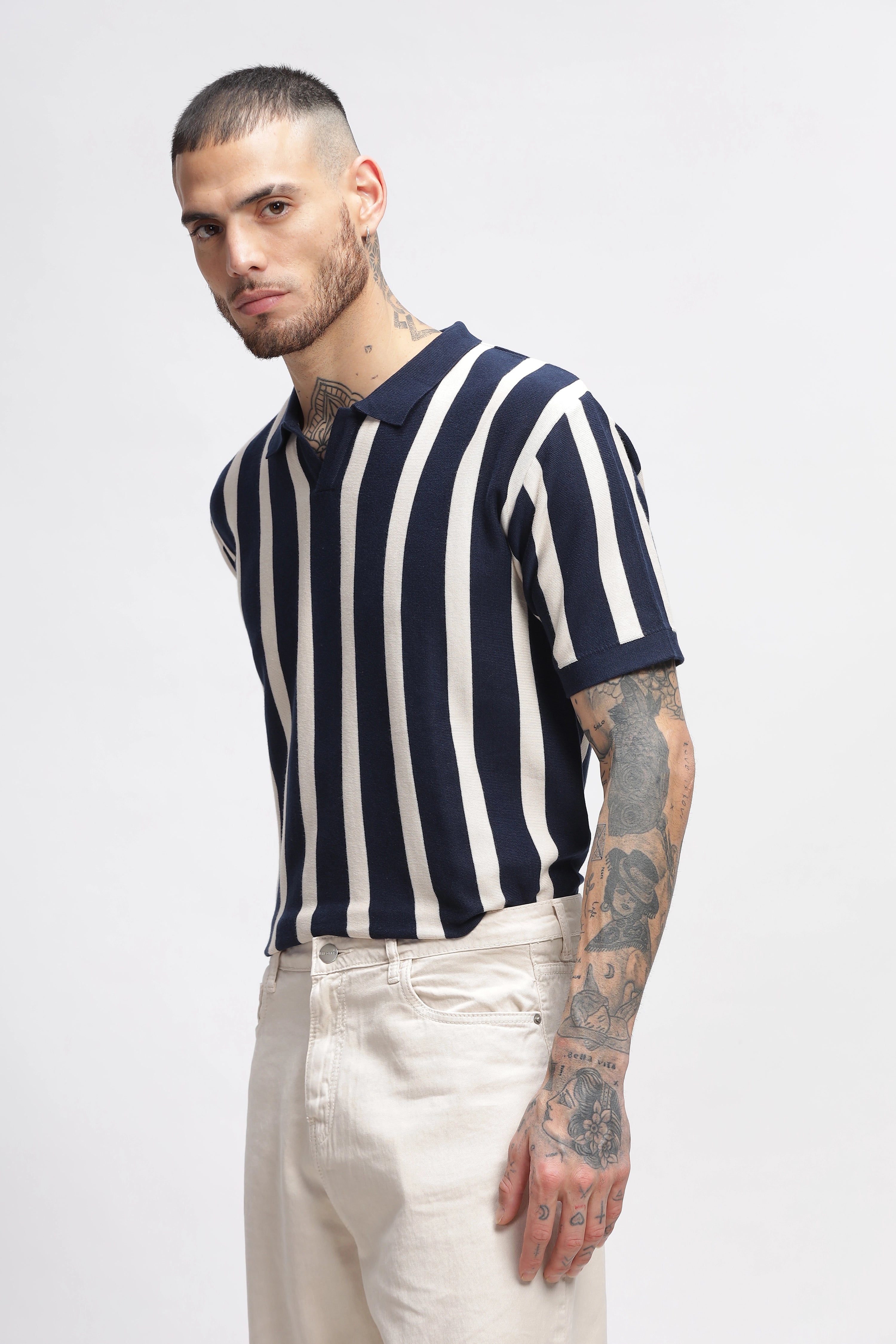 Midnight Blue Stripes Old Money Polo