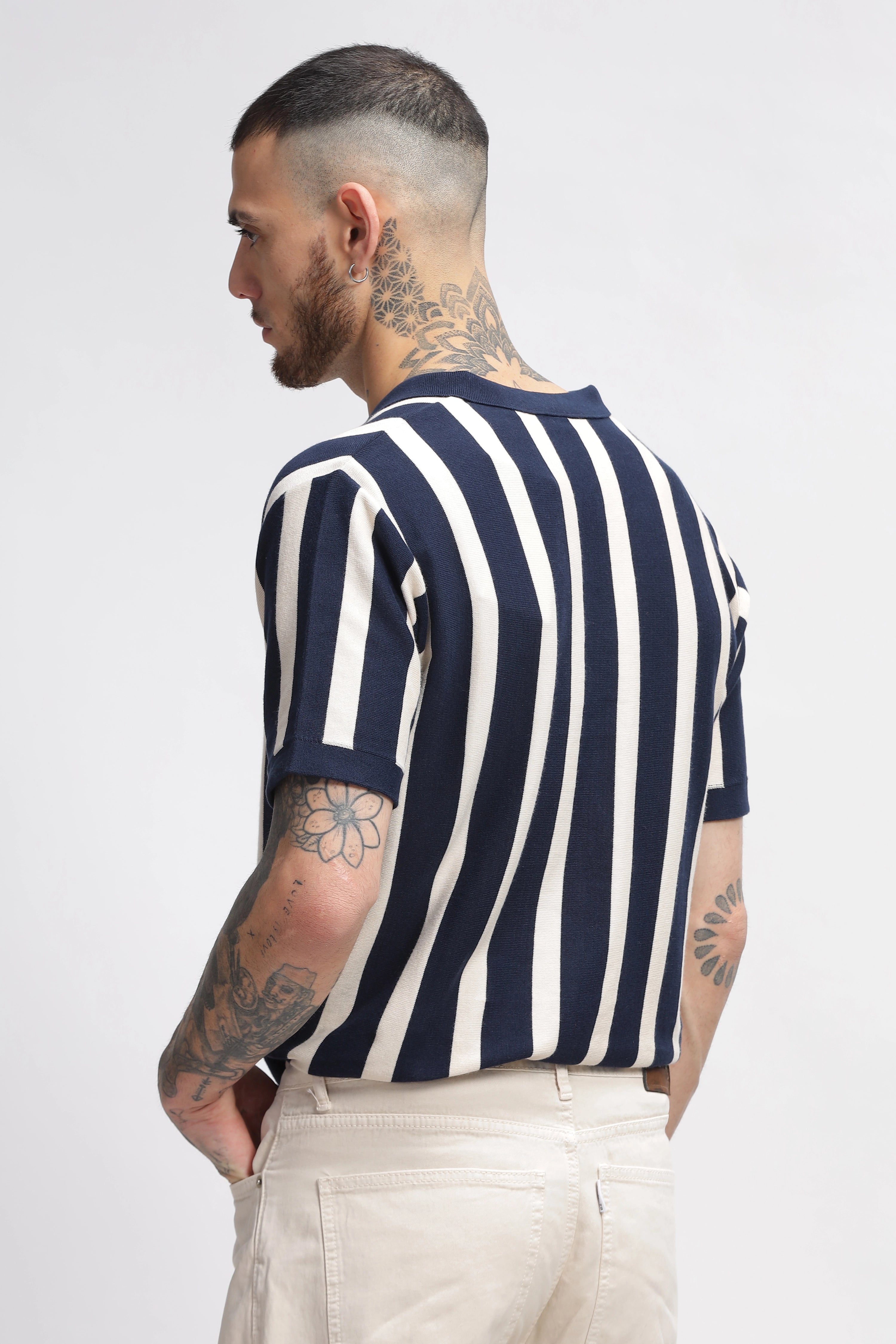 Midnight Blue Stripes Old Money Polo