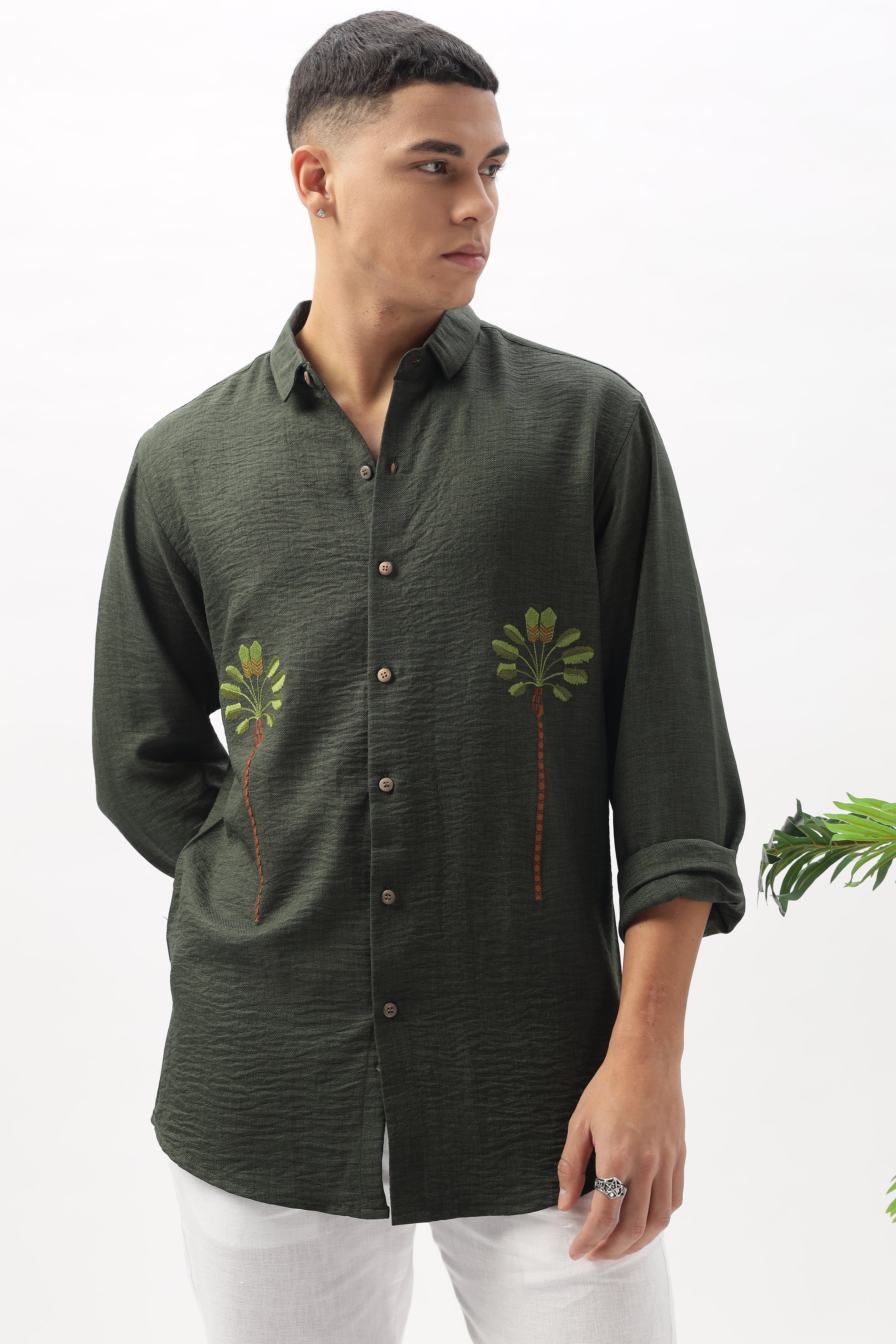 The Palm Green Embroidery Shirt