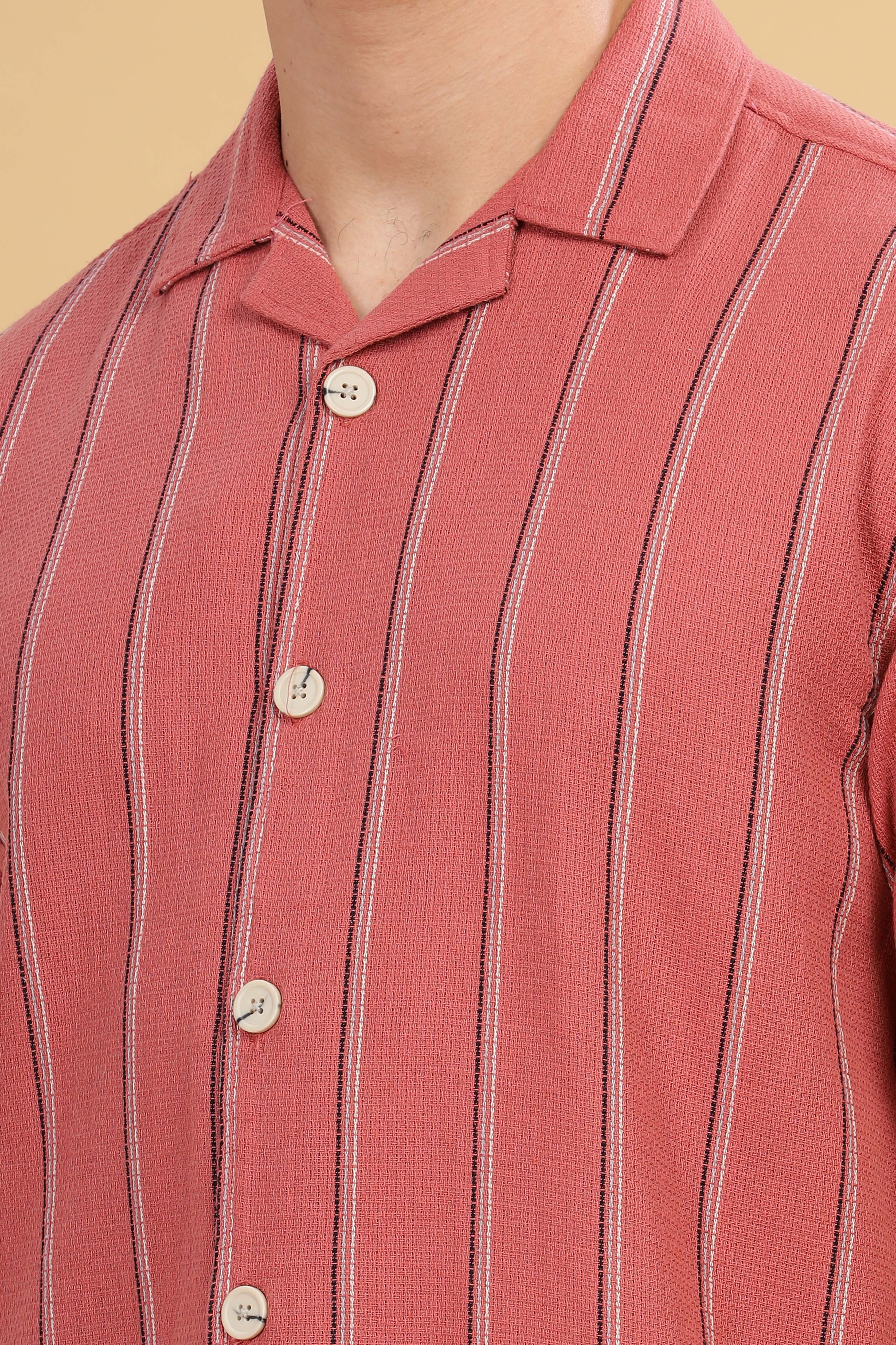 Rice knit Stripes Camp Collar Shirt