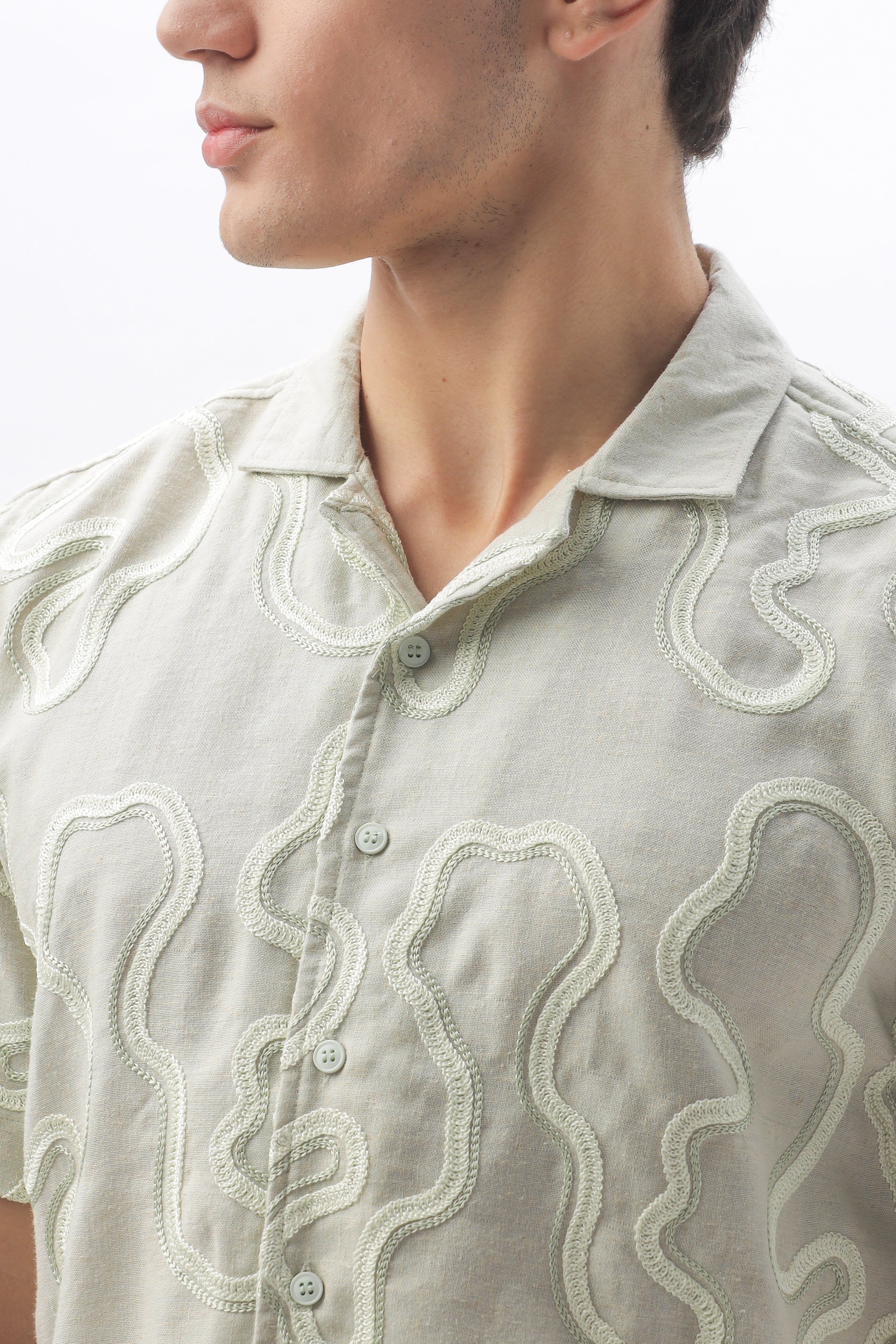 Scarlet Green Chain Embroidery Shirt