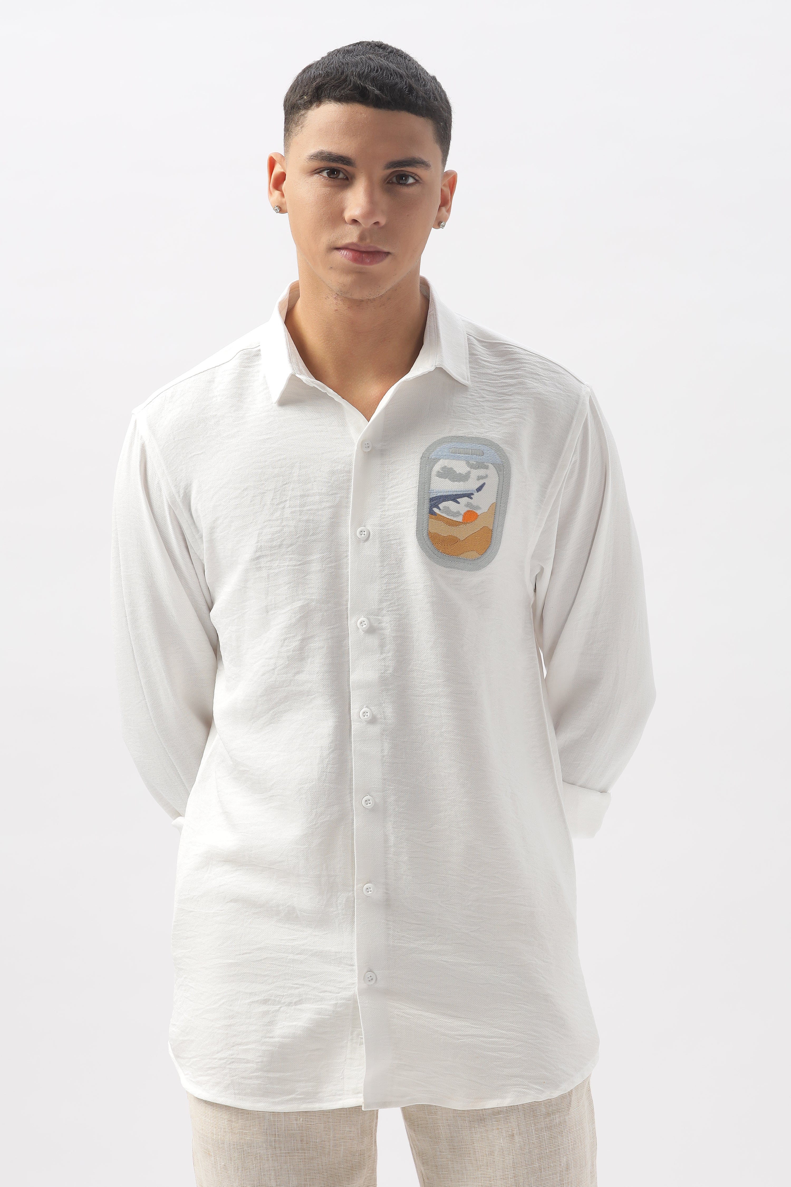 Arctic White Wanderlust Embroidered Shirt