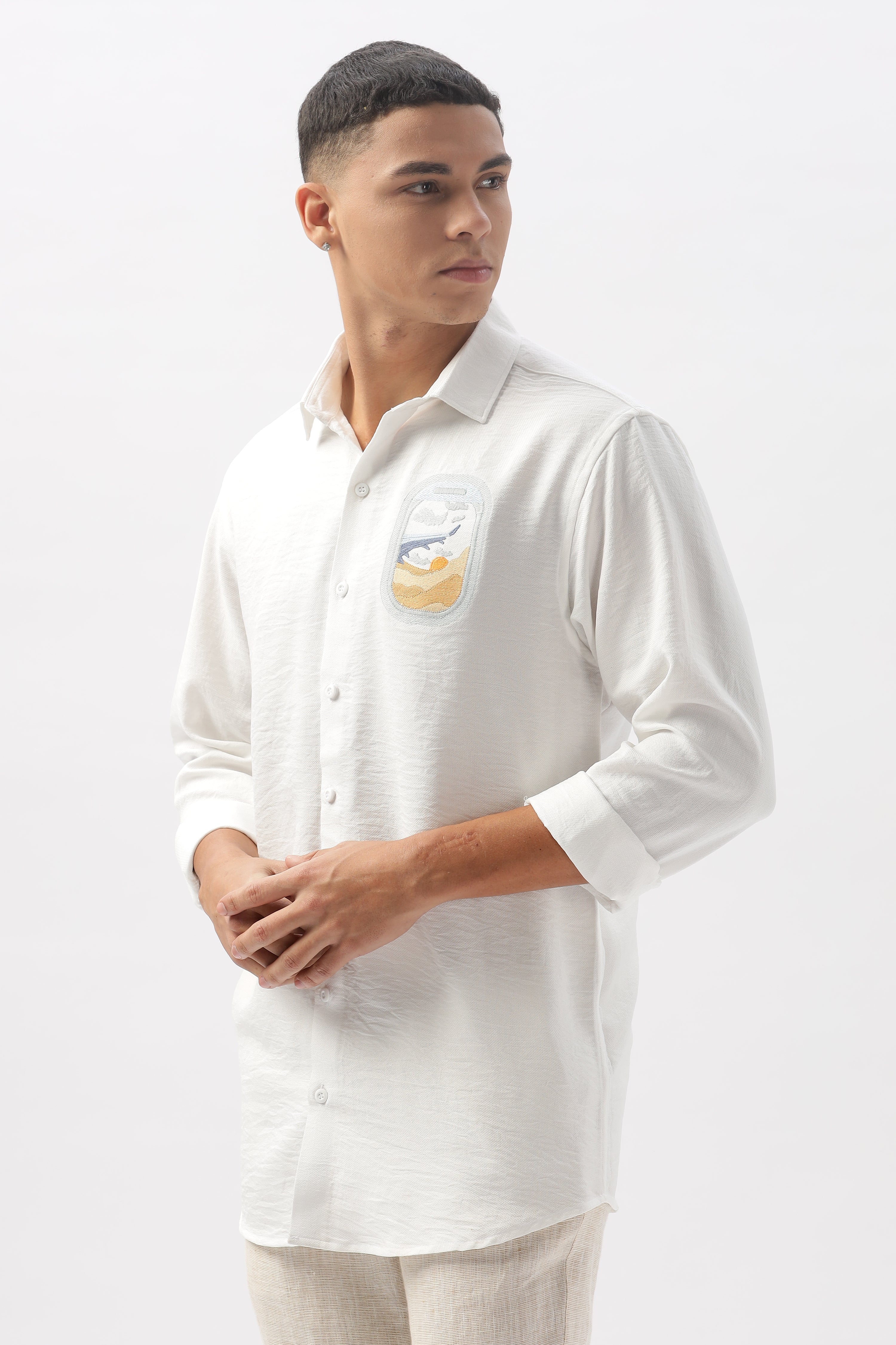 Arctic White Wanderlust Embroidered Shirt