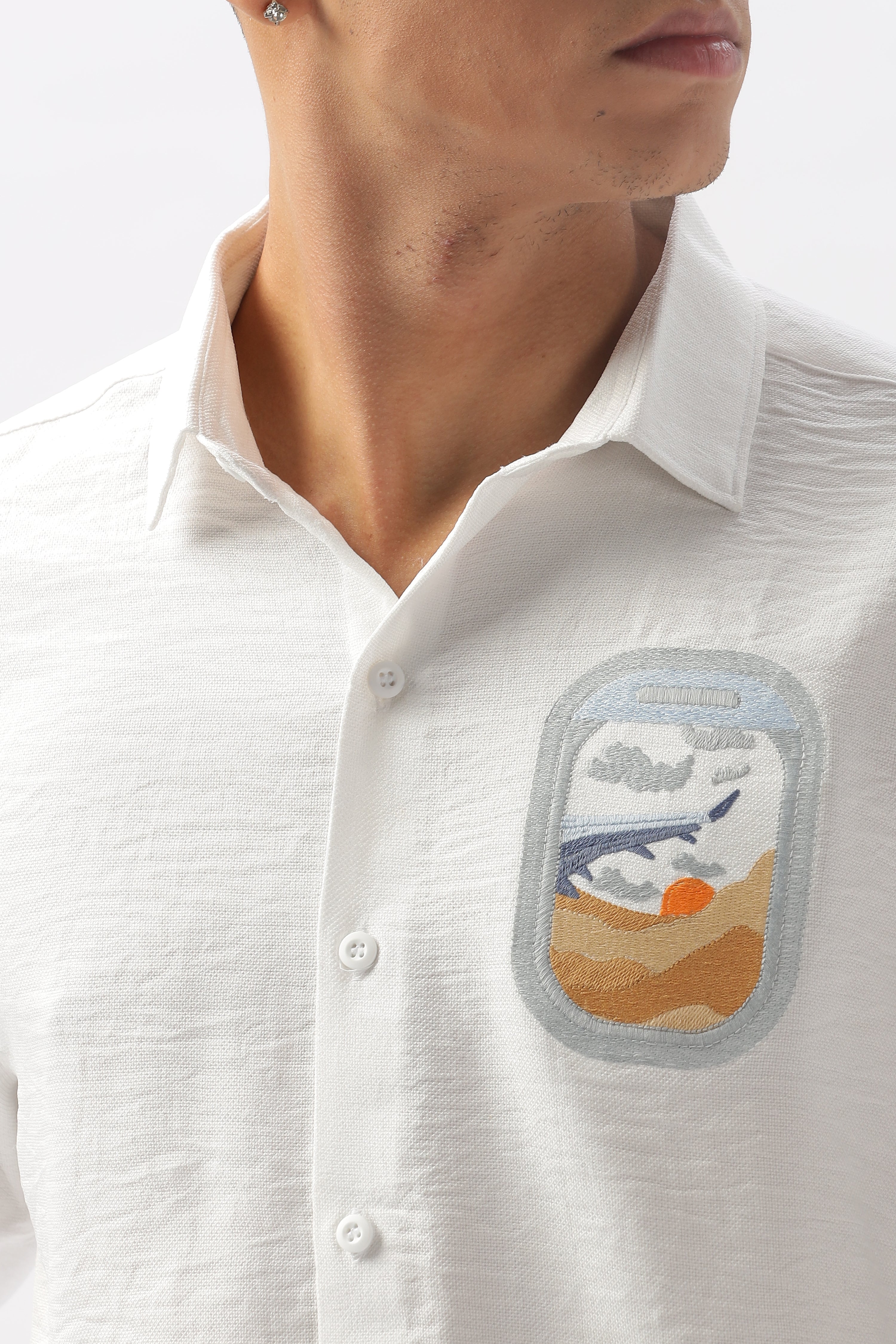 Arctic White Wanderlust Embroidered Shirt