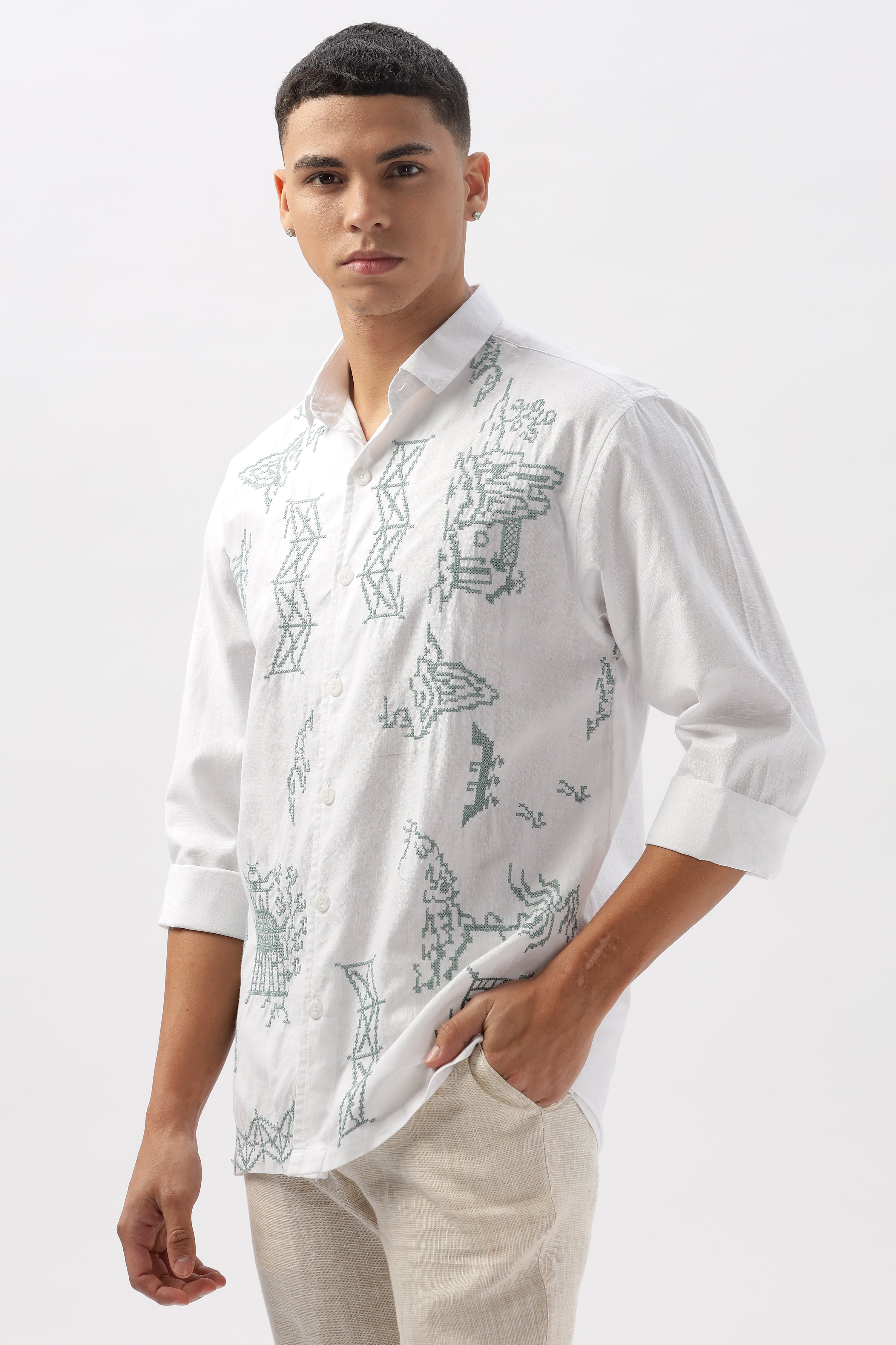 Positano Landscape All Over Embroidery White Shirt