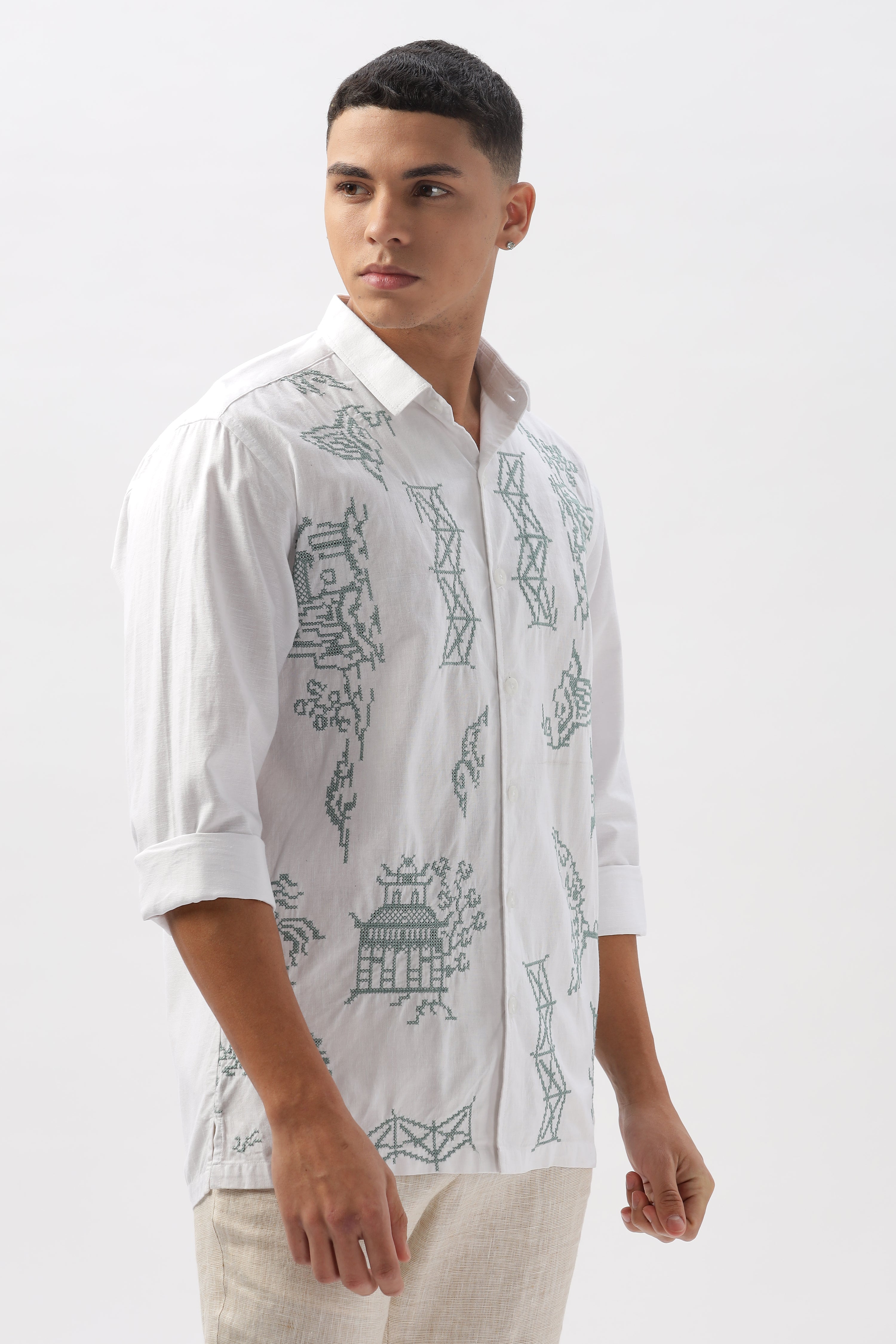 Positano Landscape All Over Embroidery White Shirt