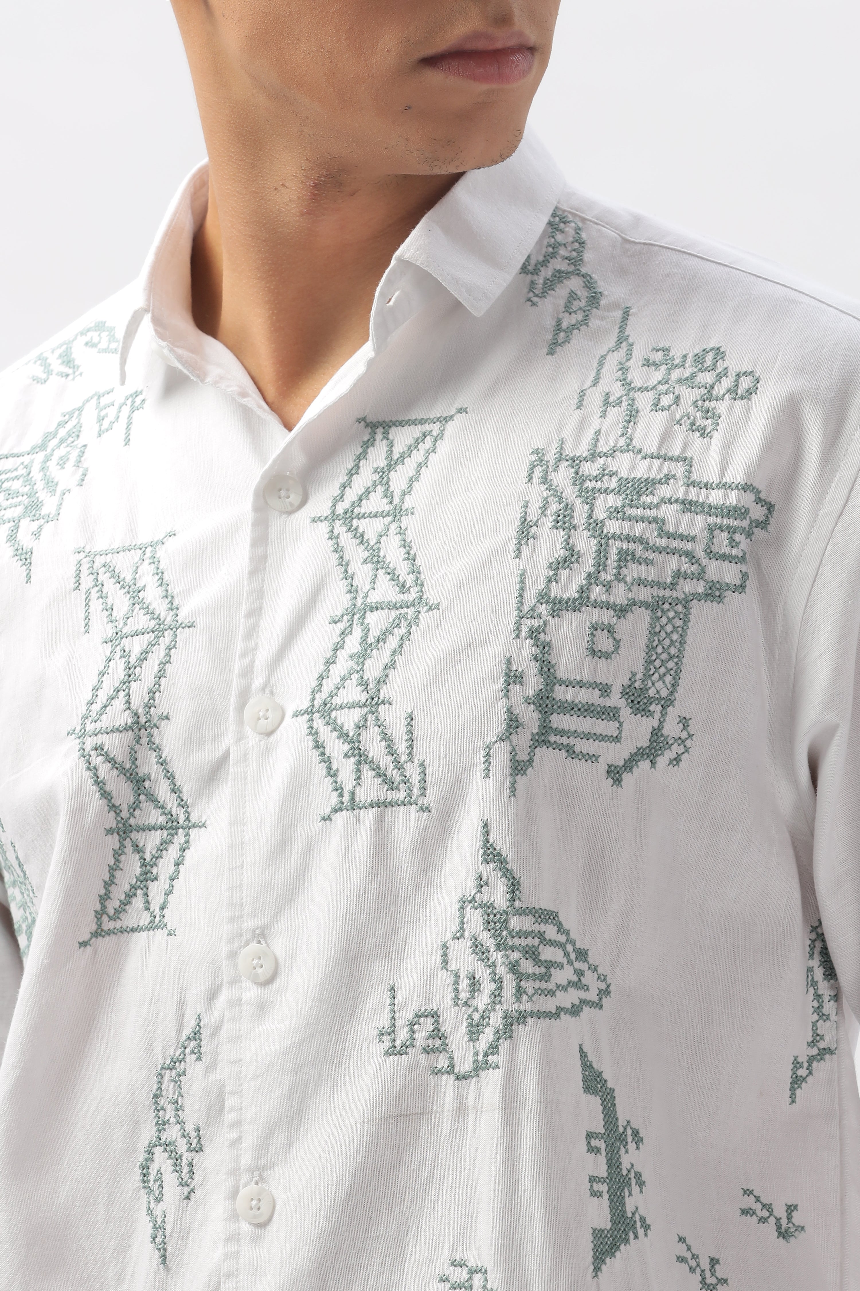 Positano Landscape All Over Embroidery White Shirt