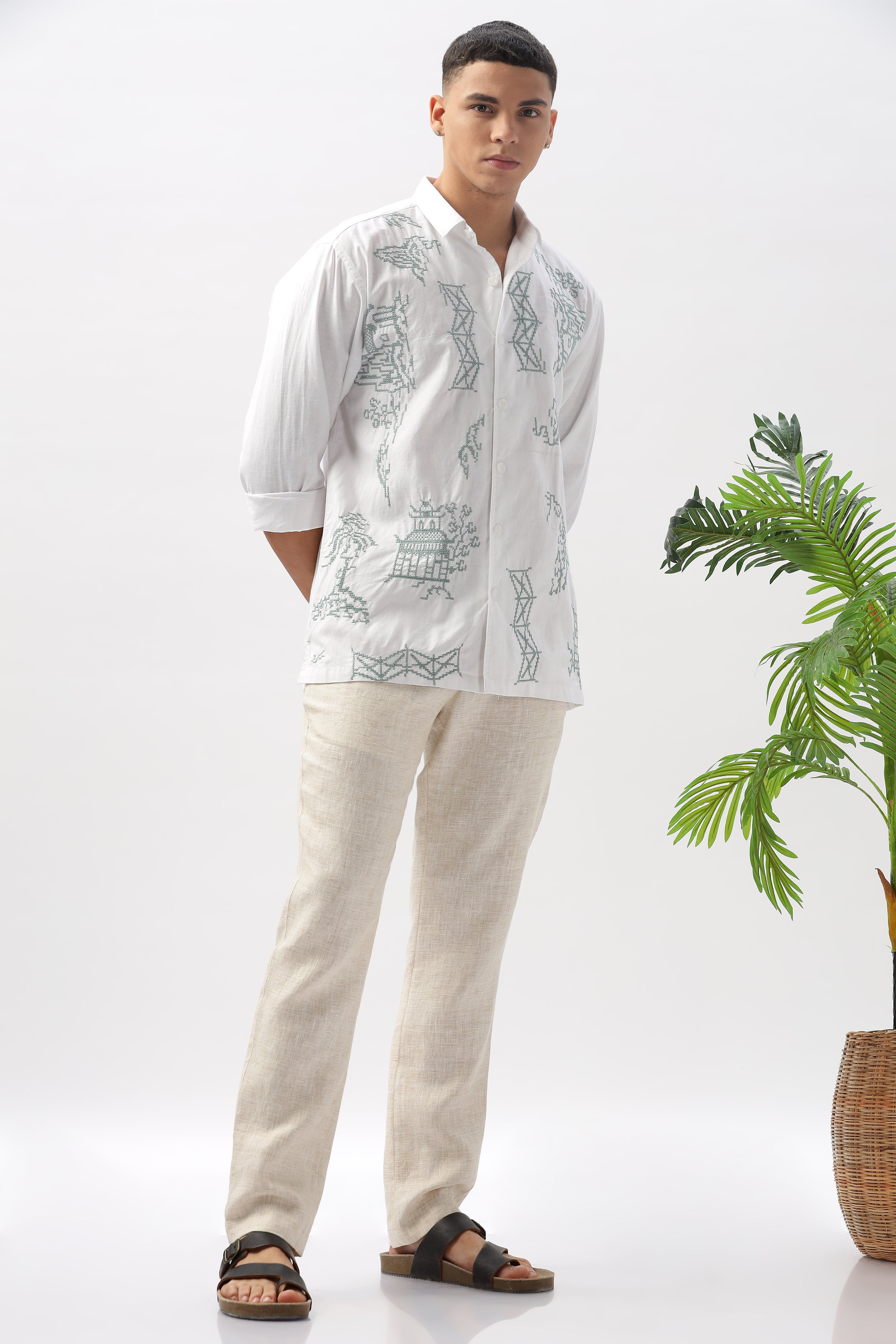 Positano Landscape All Over Embroidery White Shirt