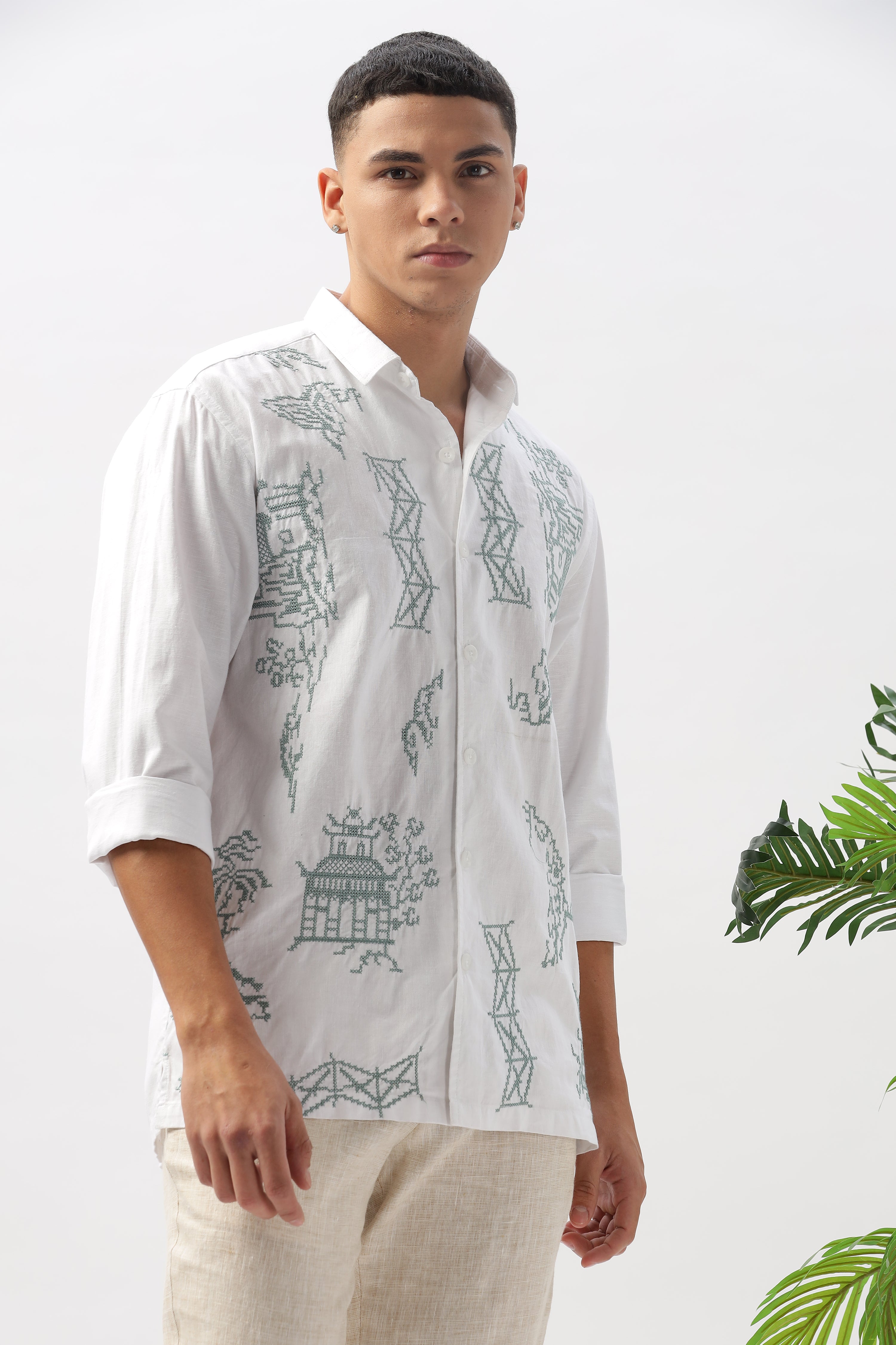 Positano Landscape All Over Embroidery White Shirt