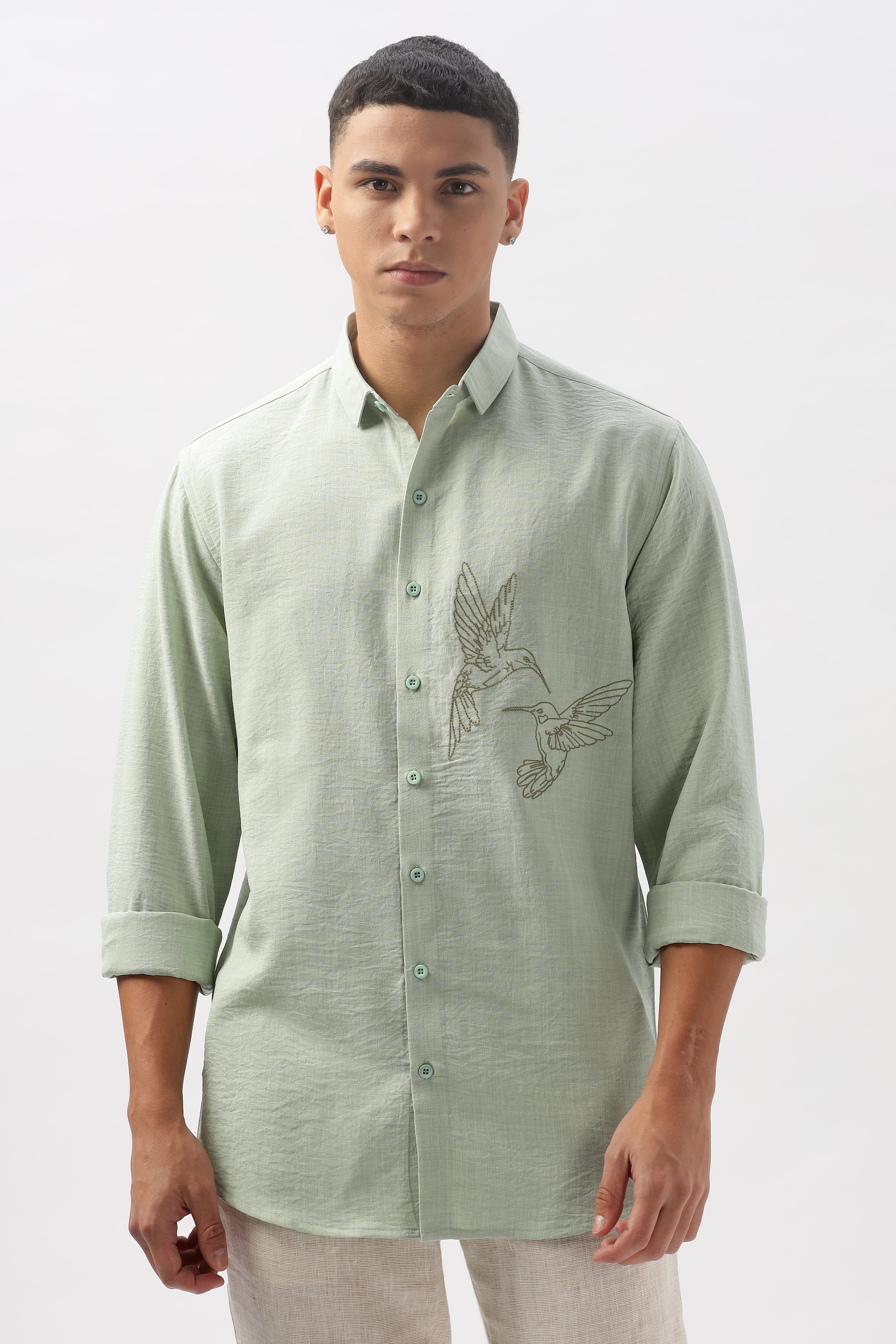 Humming(way) Birds Vienna Green Embroidery Shirt