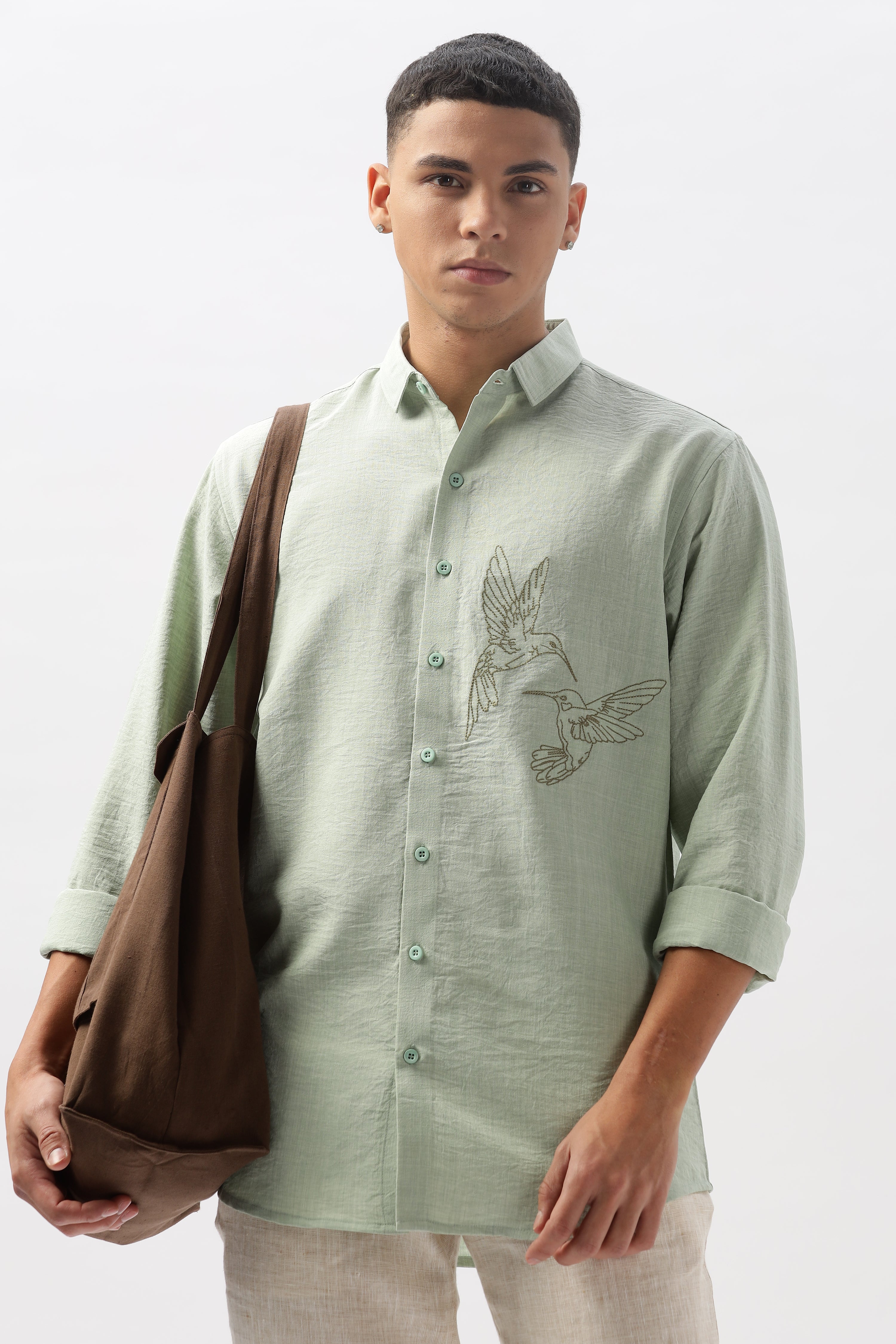 Humming(way) Birds Vienna Green Embroidery Shirt