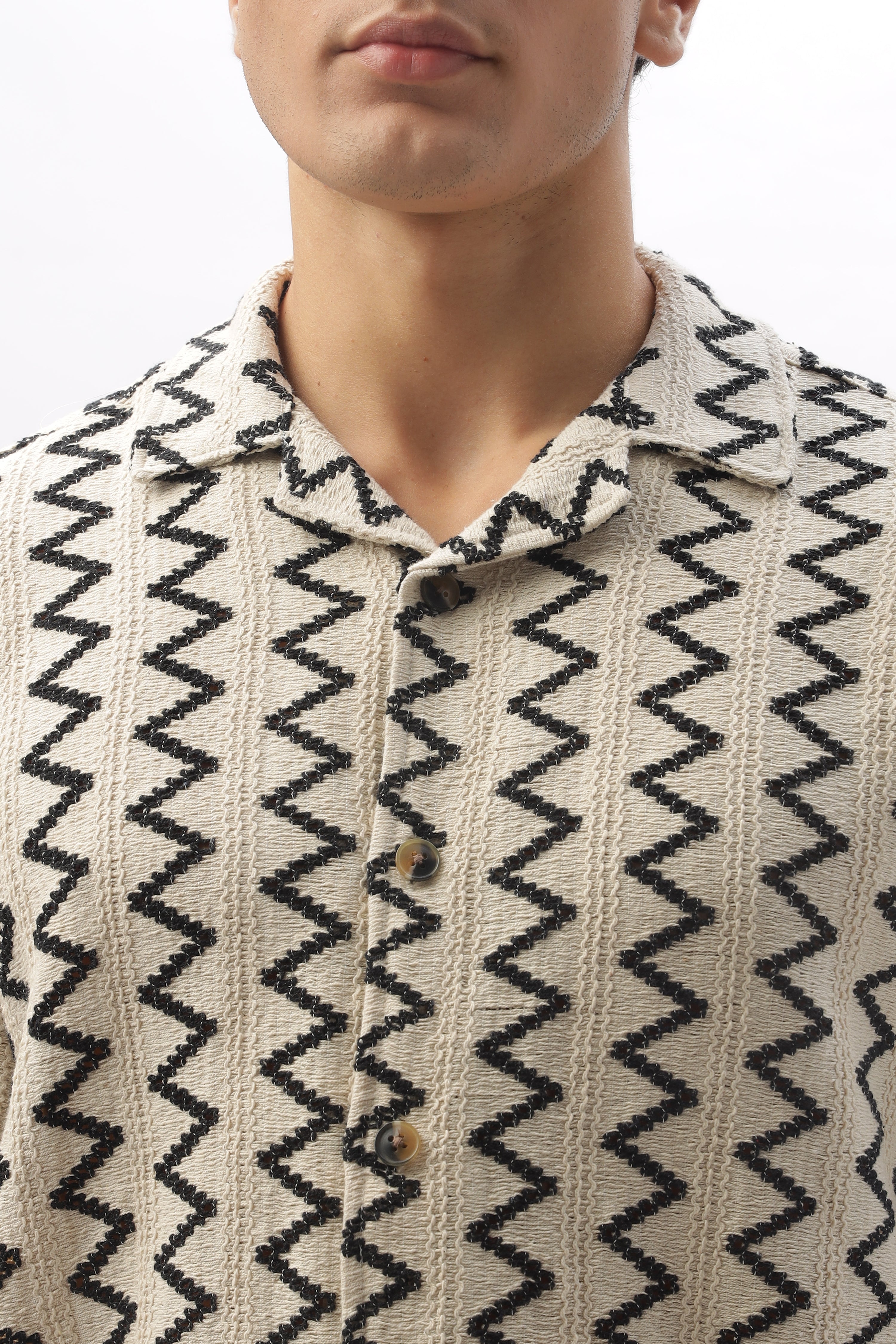 Zig-zag Crochet Marrakech Beige Shirt