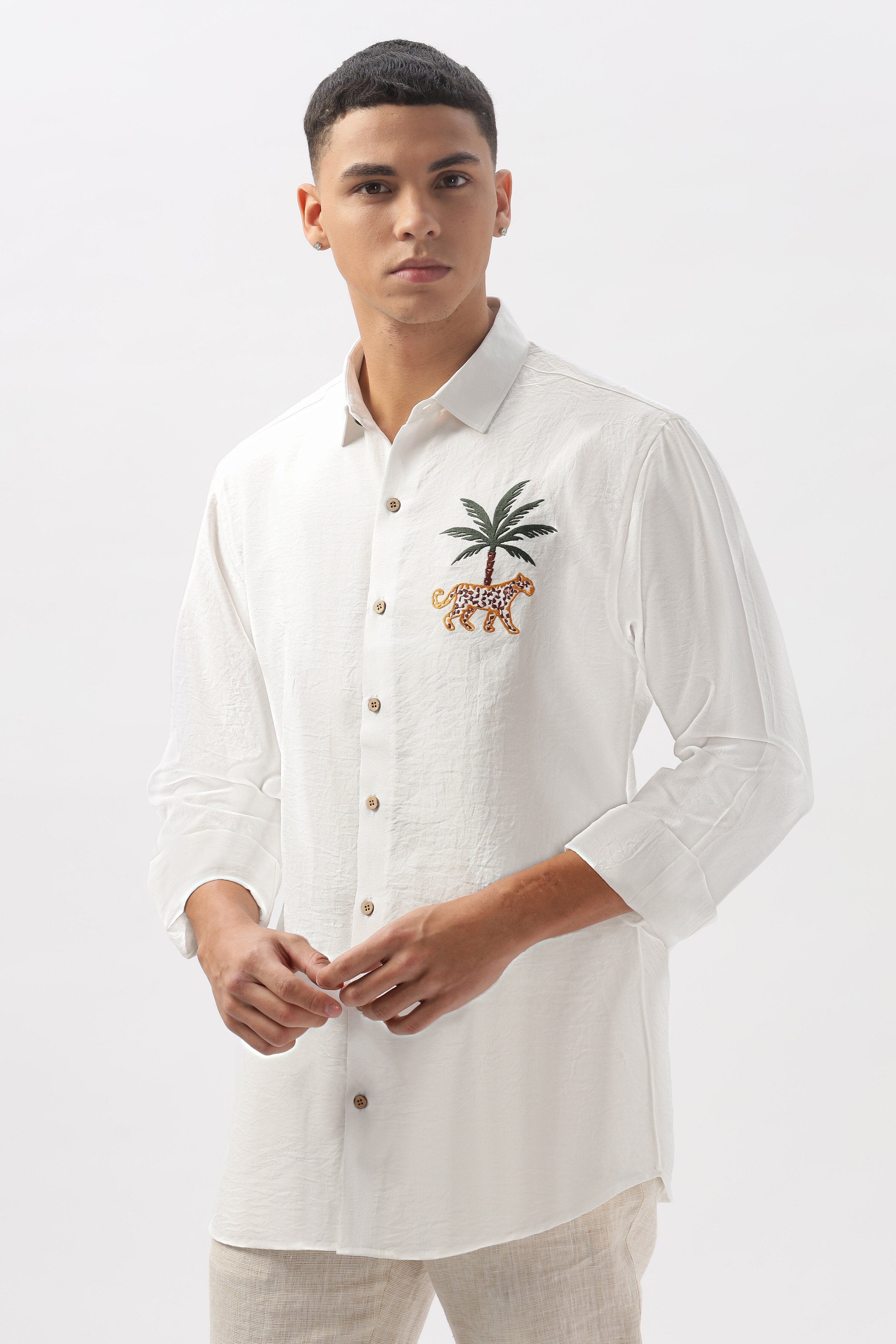 Mountains Vs Beaches 100% Cotton Embroidery Shirt