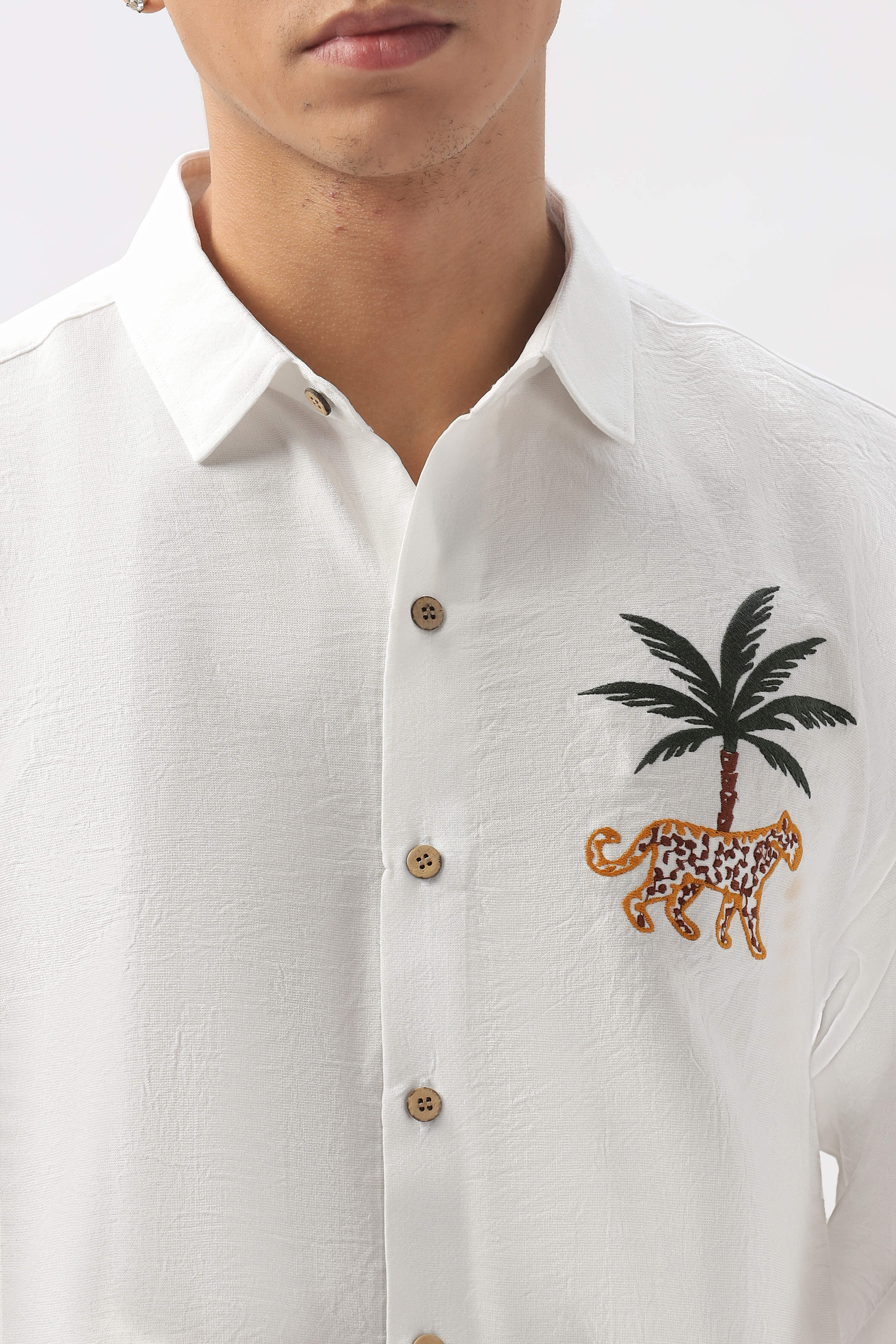 Mountains Vs Beaches 100% Cotton Embroidery Shirt