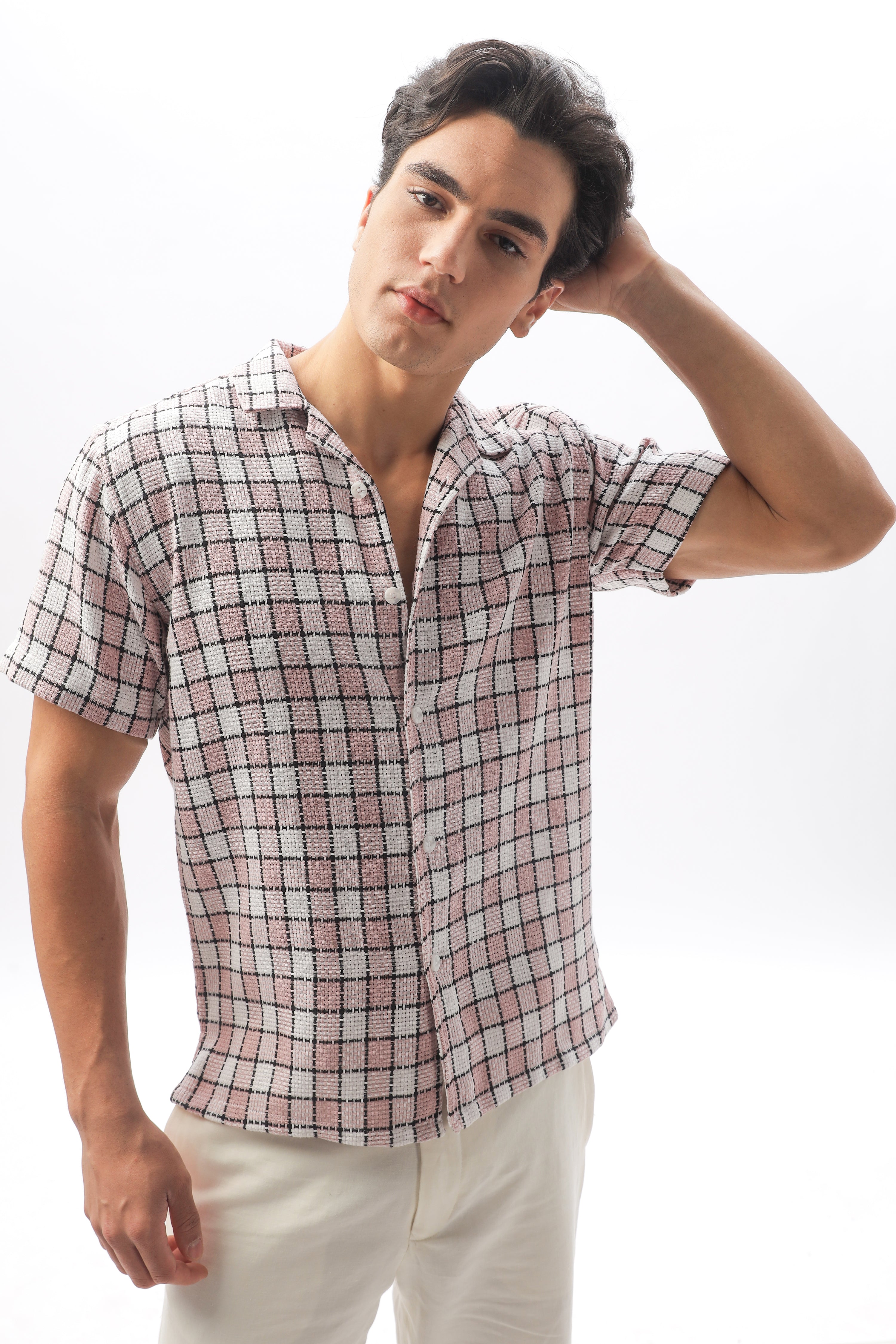 Textured Checkered Half-sleeve Shirt