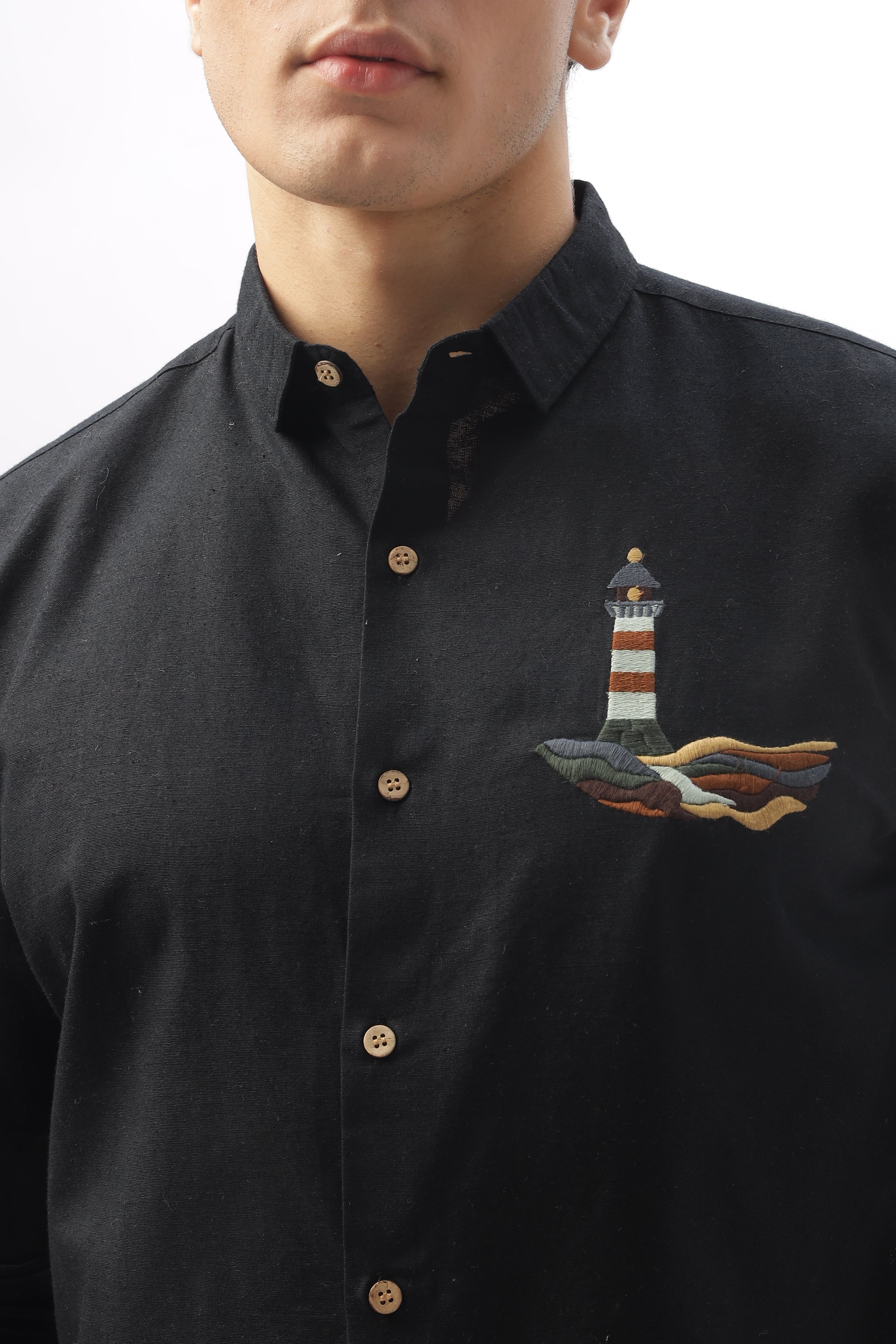 Lighthouse 100% Cotton Embroidery Shirt