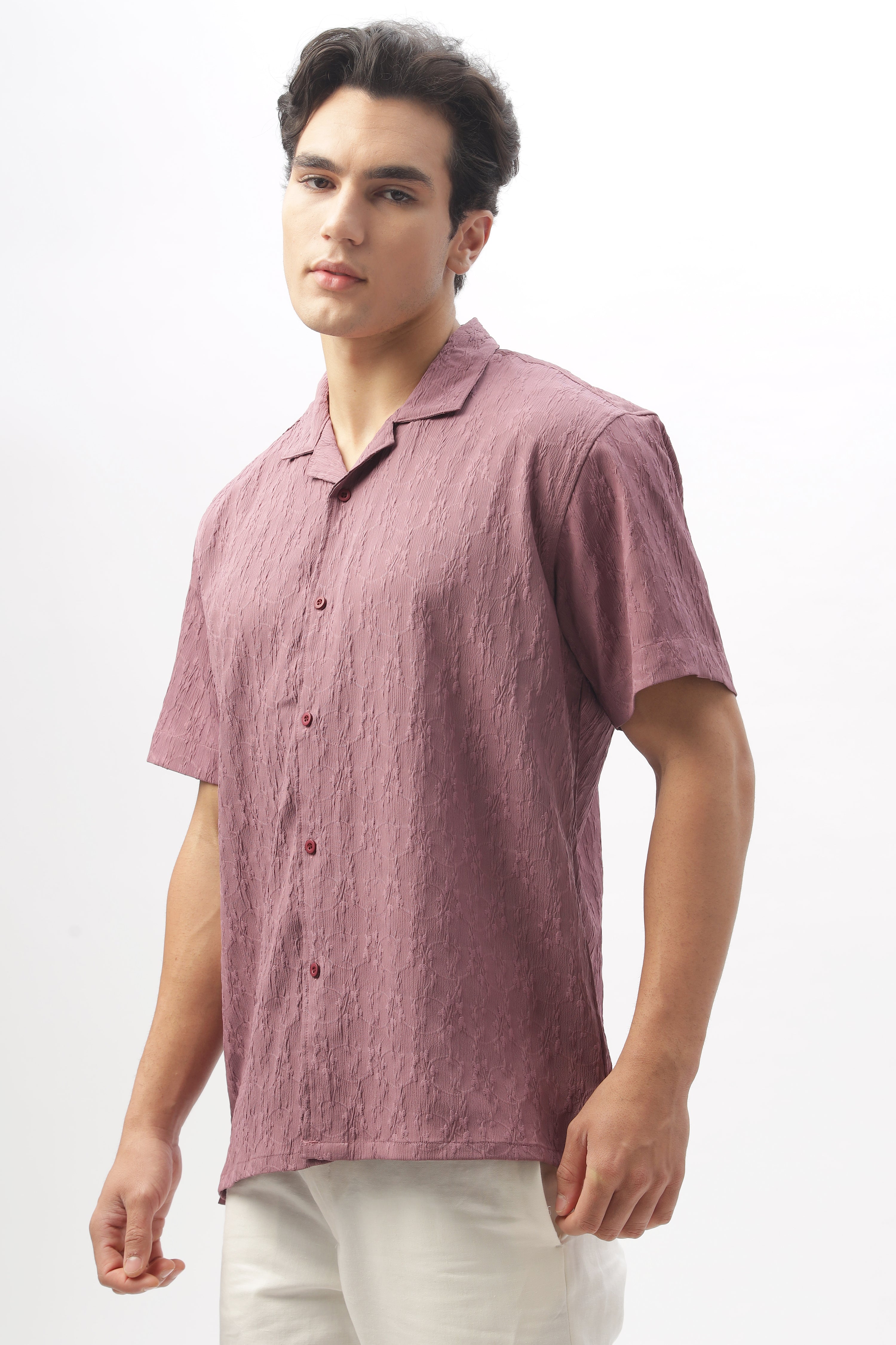 Miami Pink Textured Camp Collar Shirt