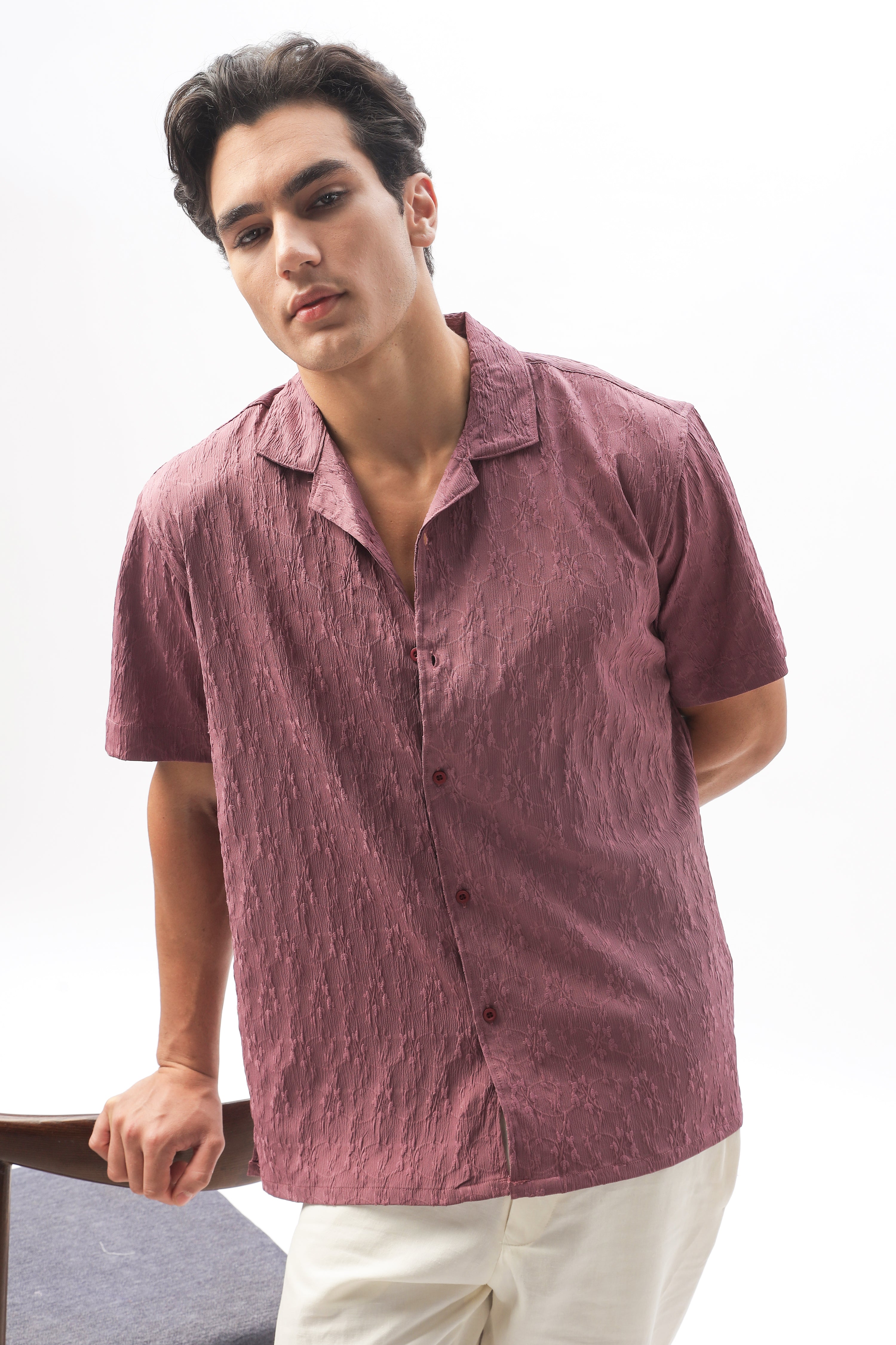 Miami Pink Textured Camp Collar Shirt