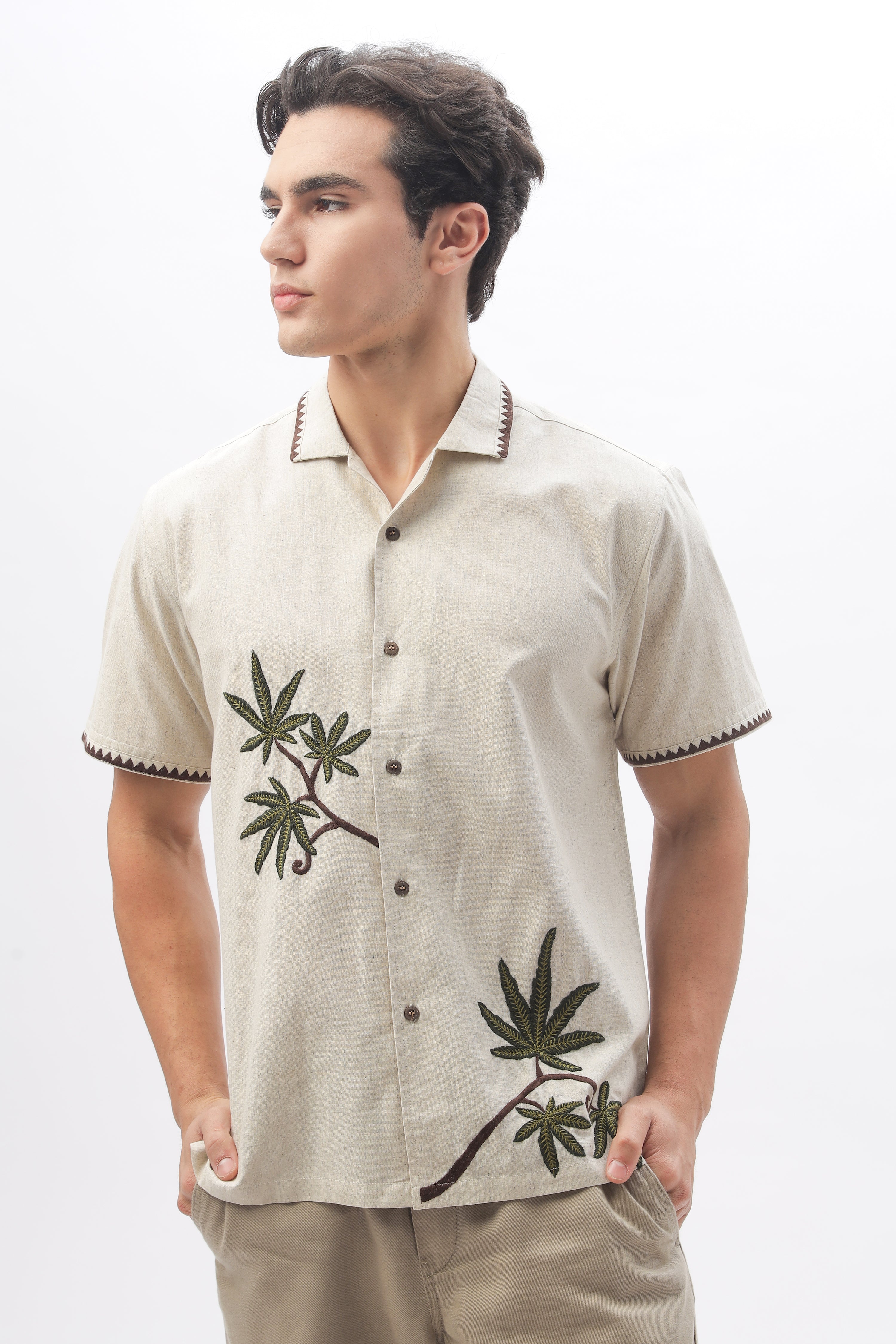 Cannabis Sativa Intricate Embroidery Shirt