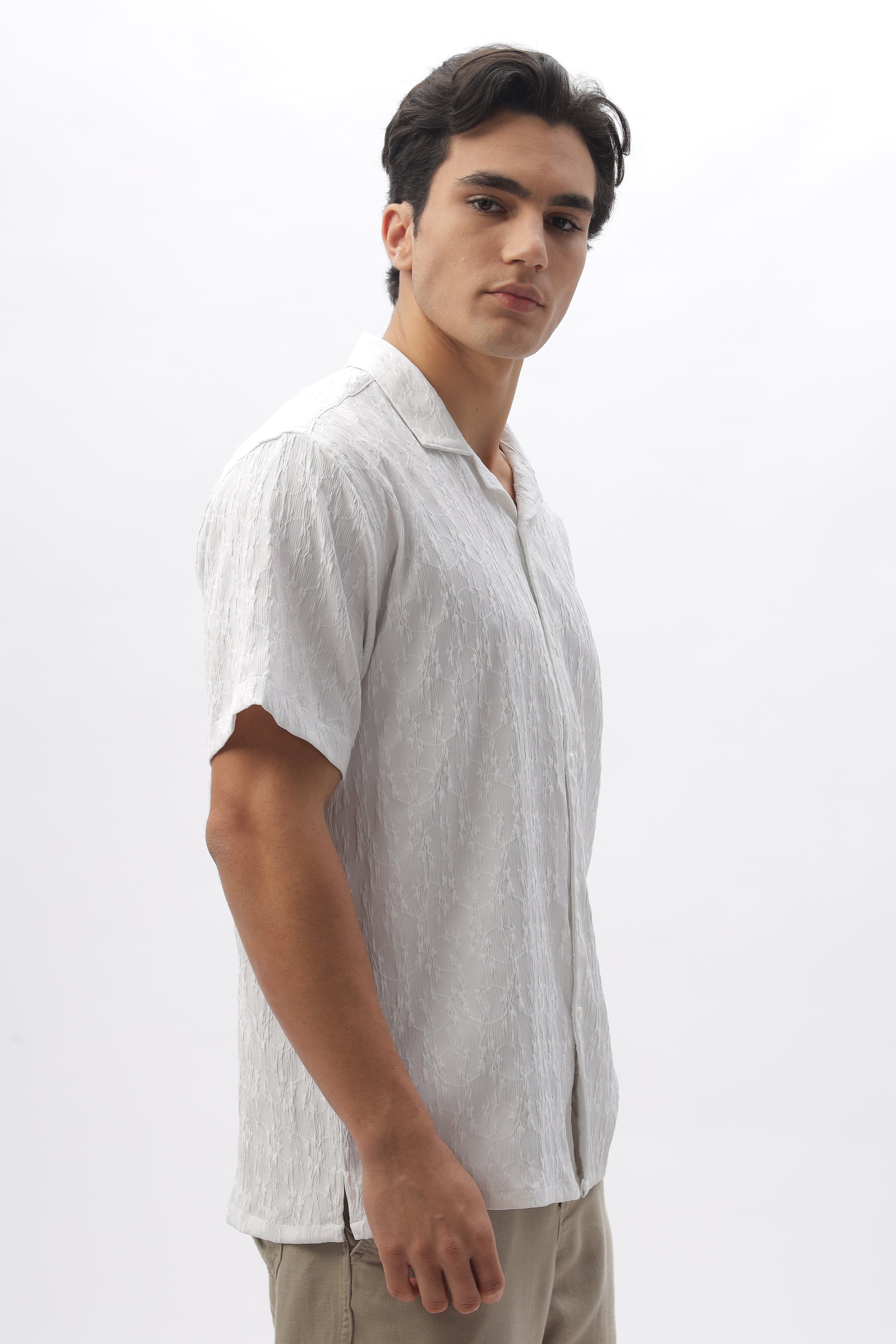 Tulum White Textured Cuban Collar Shirt