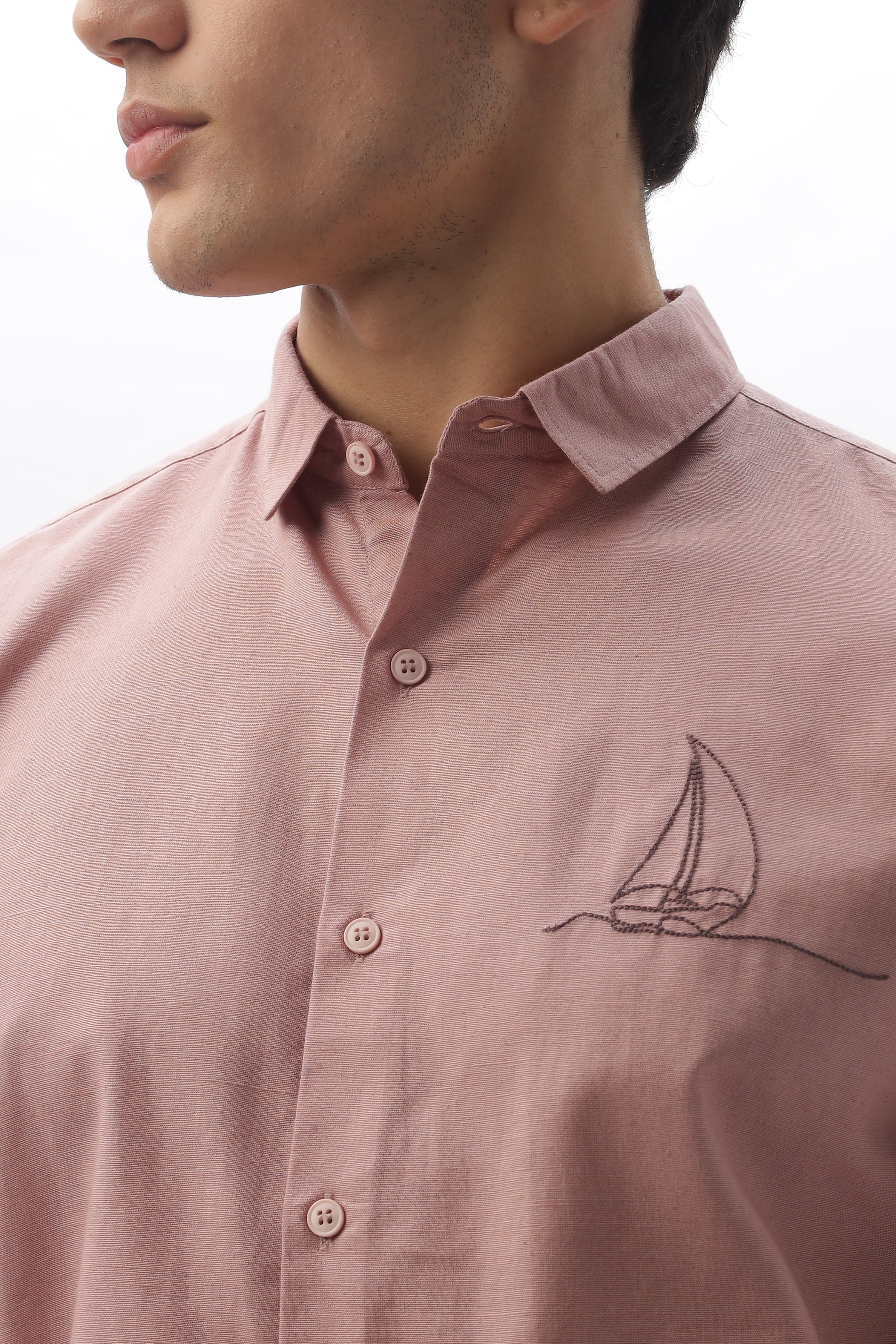 Miami Pink Classic Pirogue Embroidery Shirt