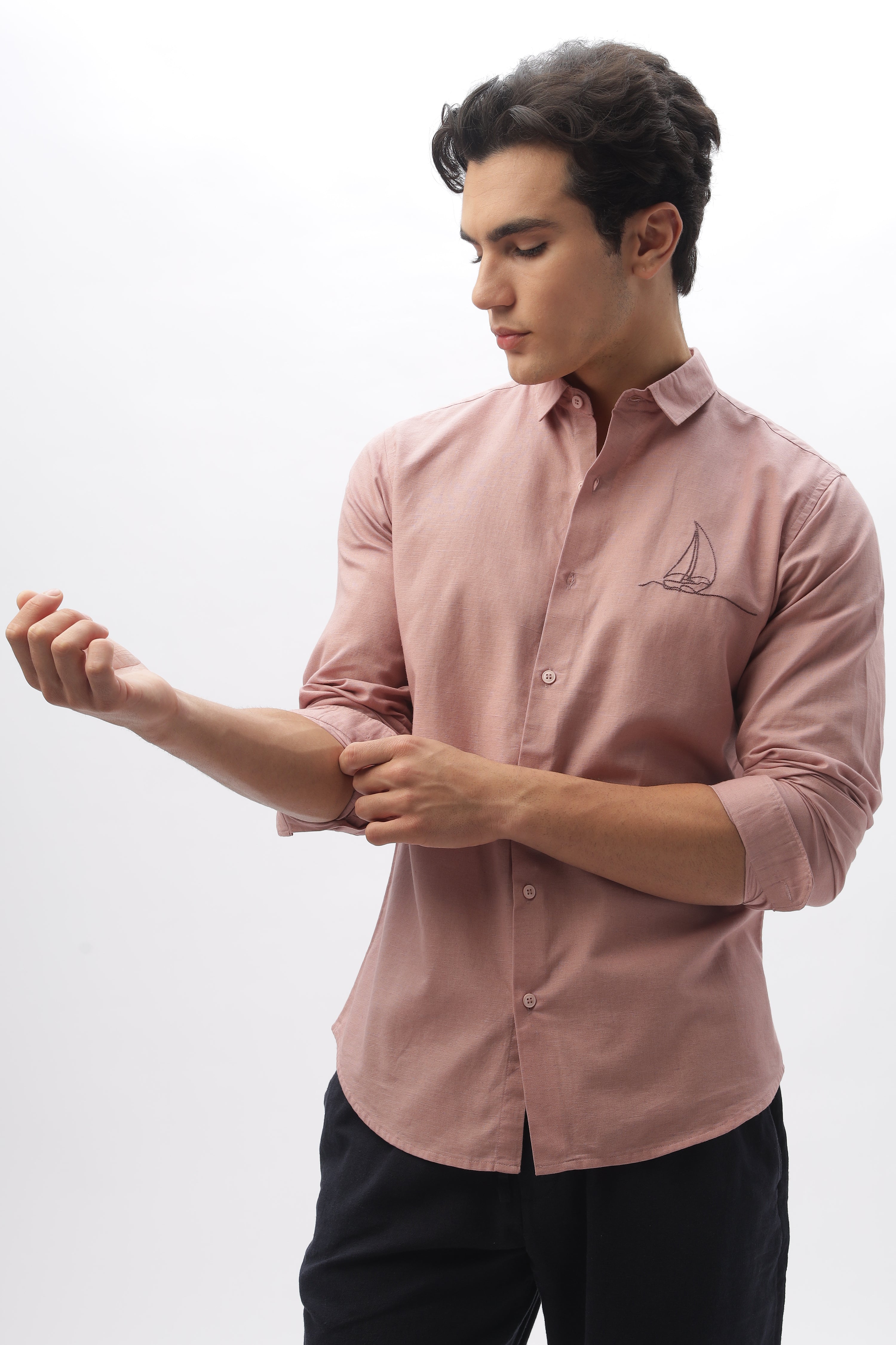 Miami Pink Classic Pirogue Embroidery Shirt