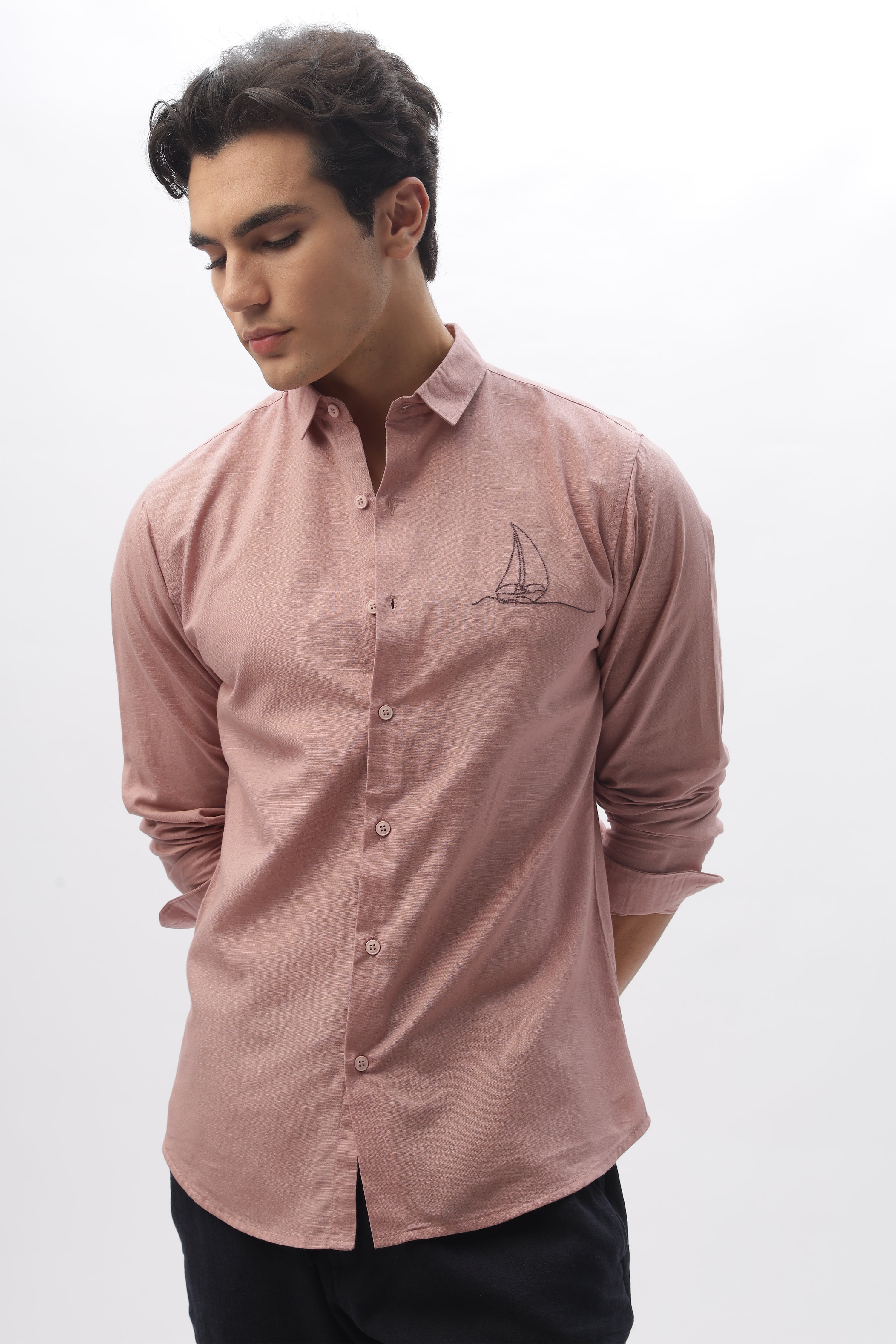 Miami Pink Classic Pirogue Embroidery Shirt